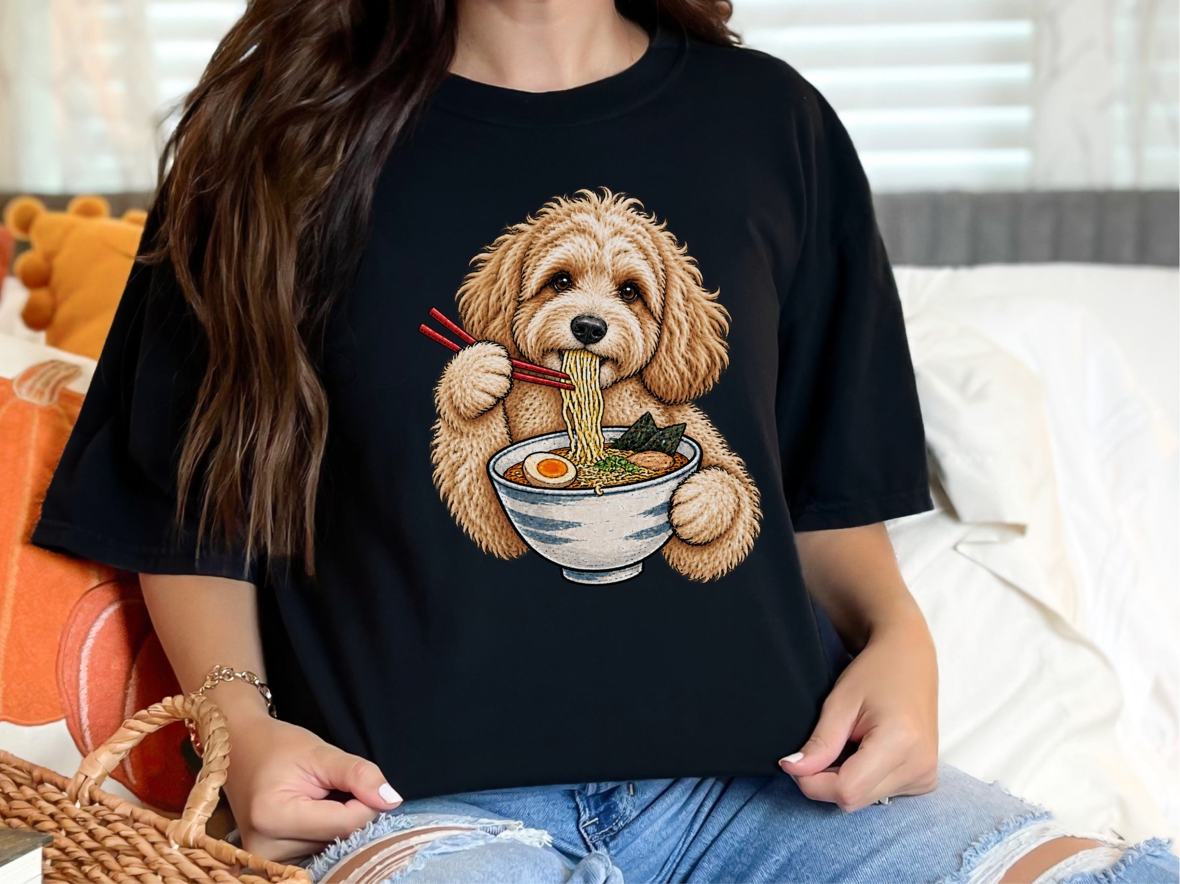 Maltipoo Eating Ramen Bowl doodle dog shirt - photo 1