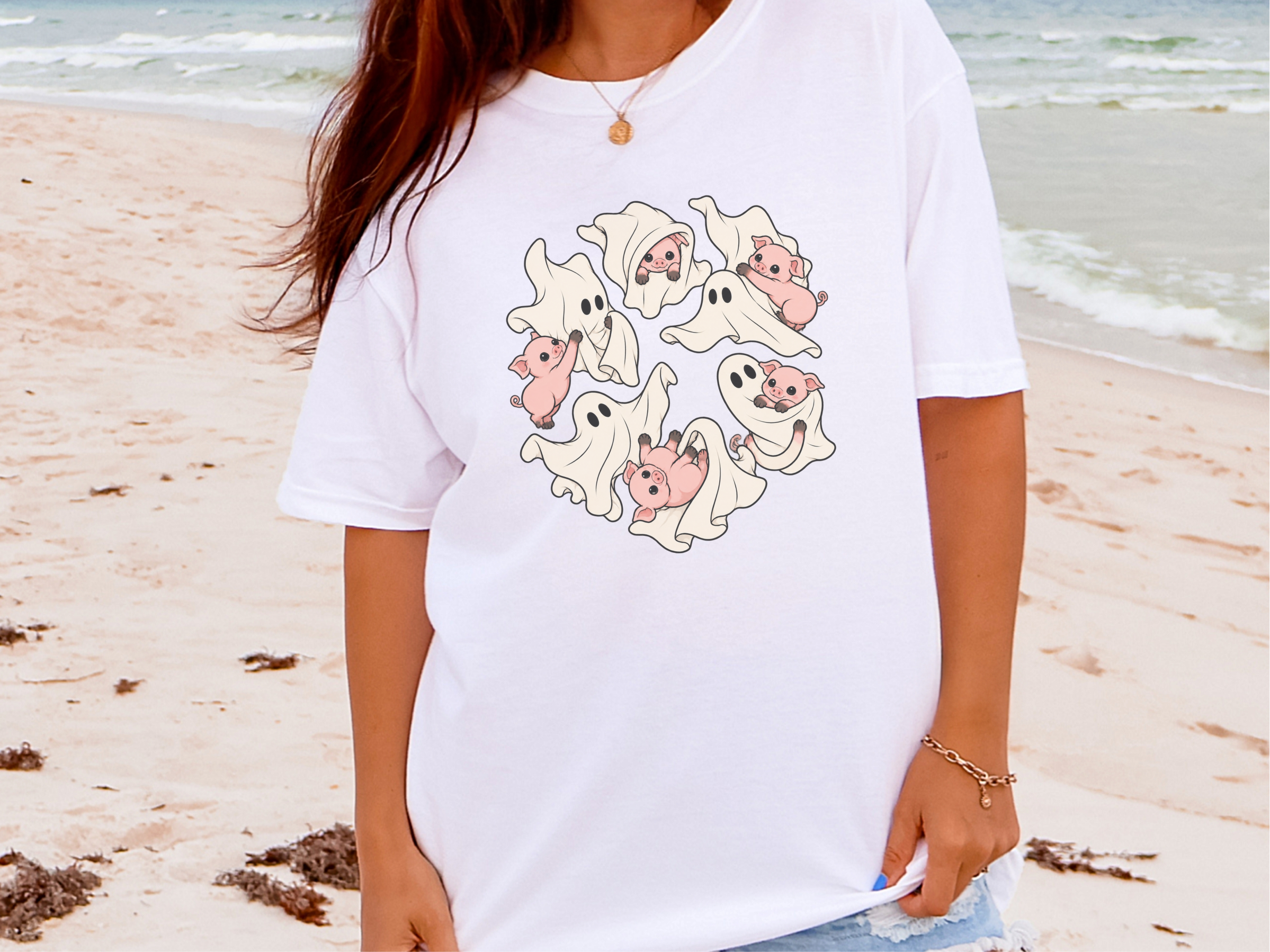 Cute Ghost Playing With Pig funny shirt - photo 3