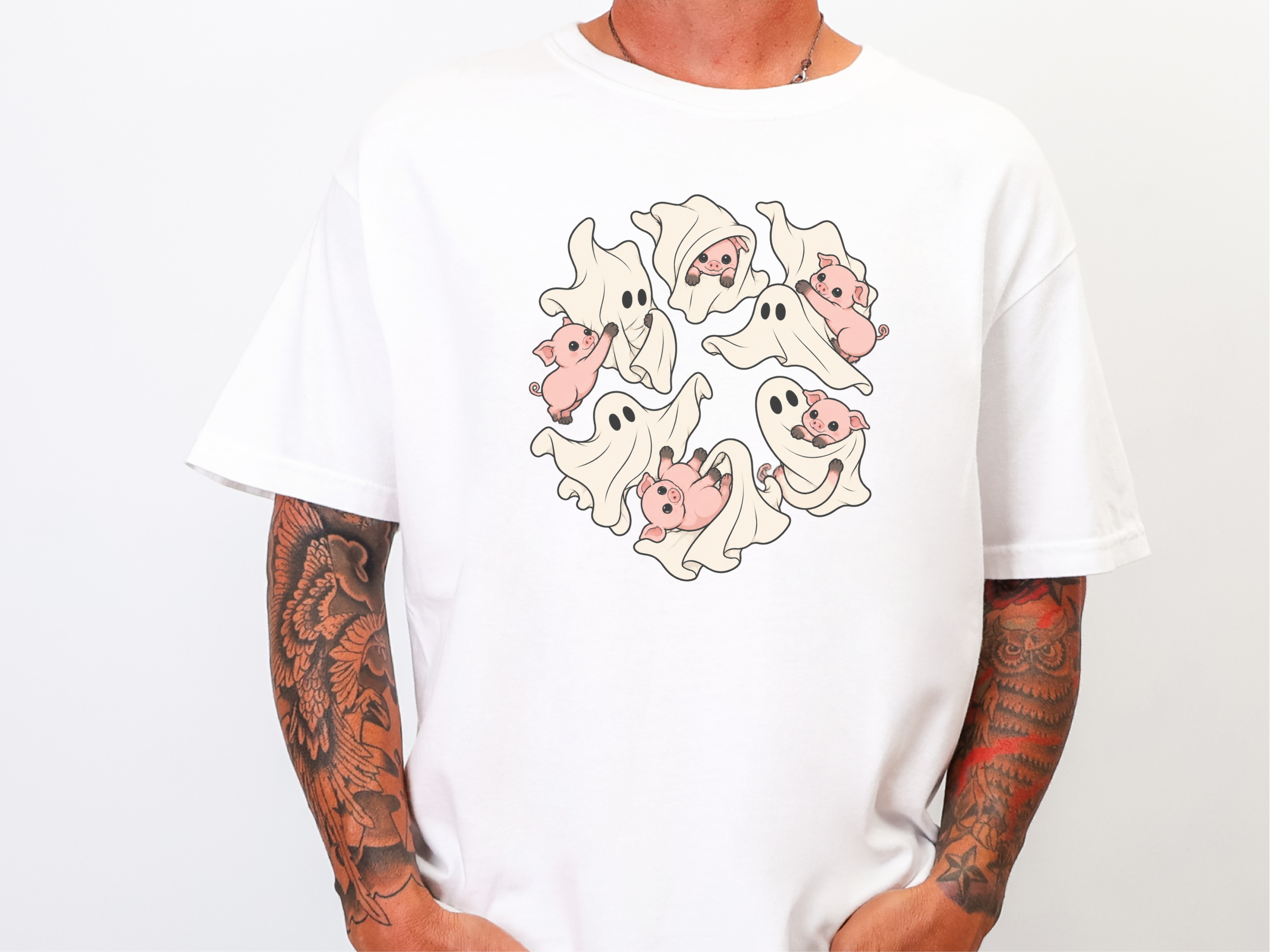 Cute Ghost Playing With Pig funny shirt - photo 2