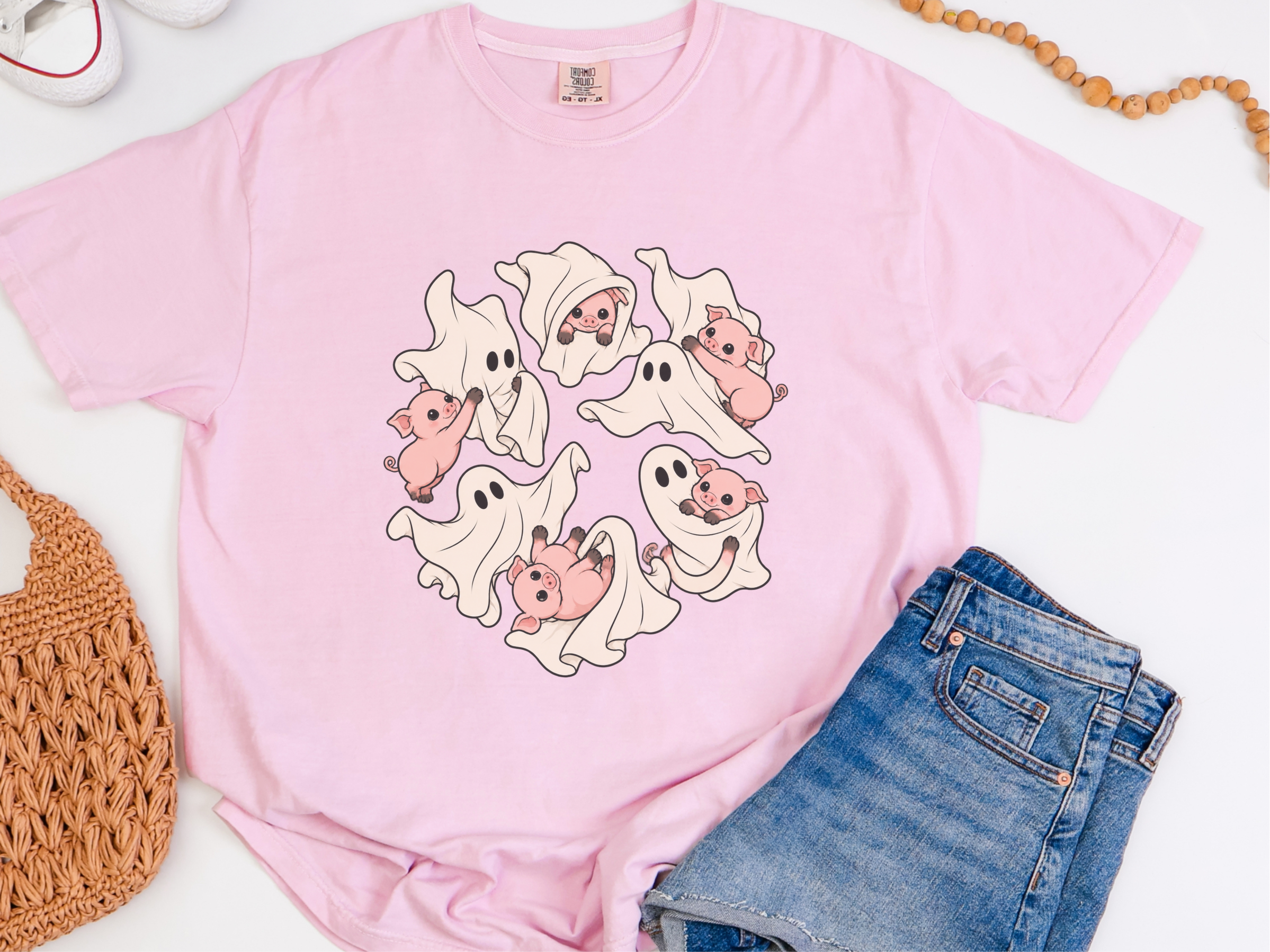 Cute Ghost Playing With Pig funny shirt - photo 6