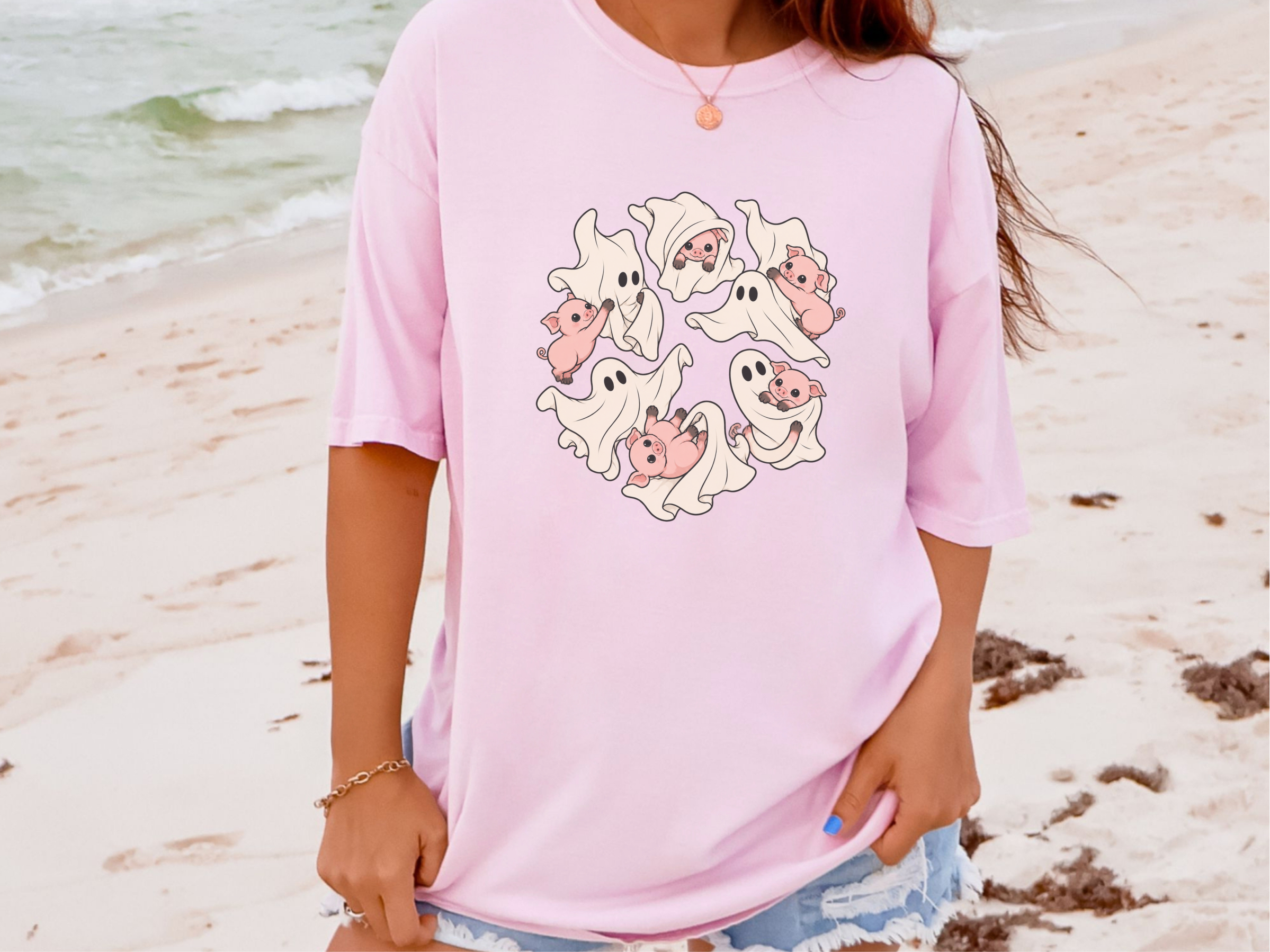 Cute Ghost Playing With Pig funny shirt - photo 8