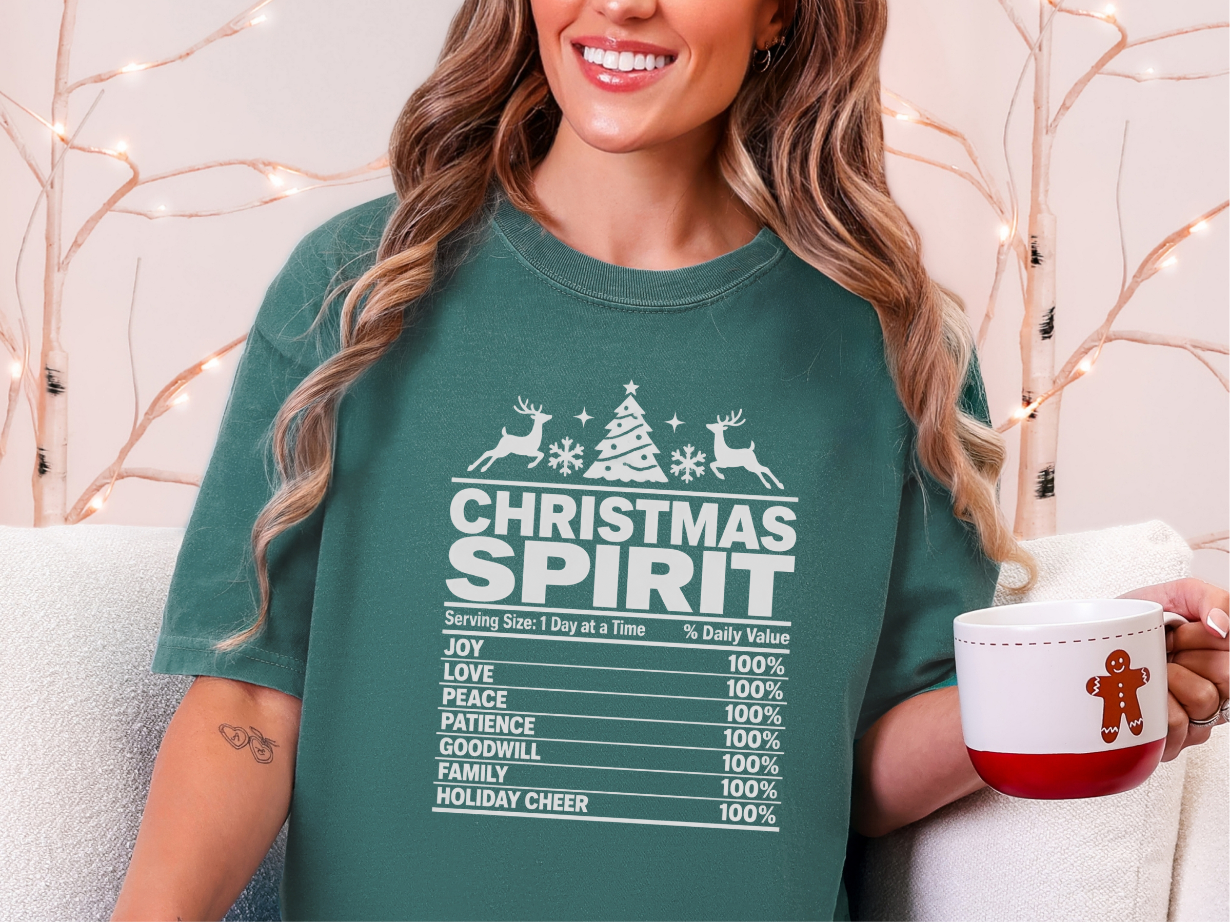 Christmas Spirit Nutrition Label Funny Facts Holiday Tee Shirt