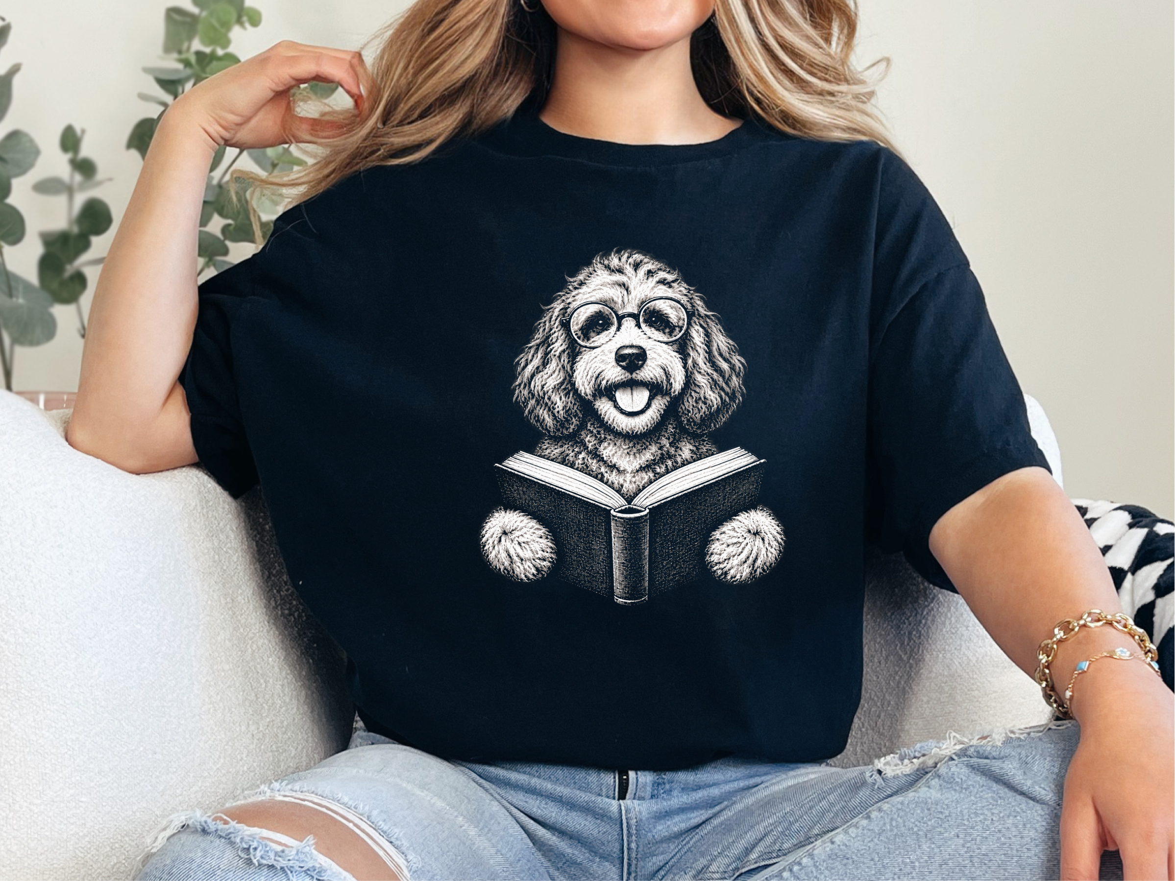 Cavapoo Reading A Book doodle dog shirt - photo 1