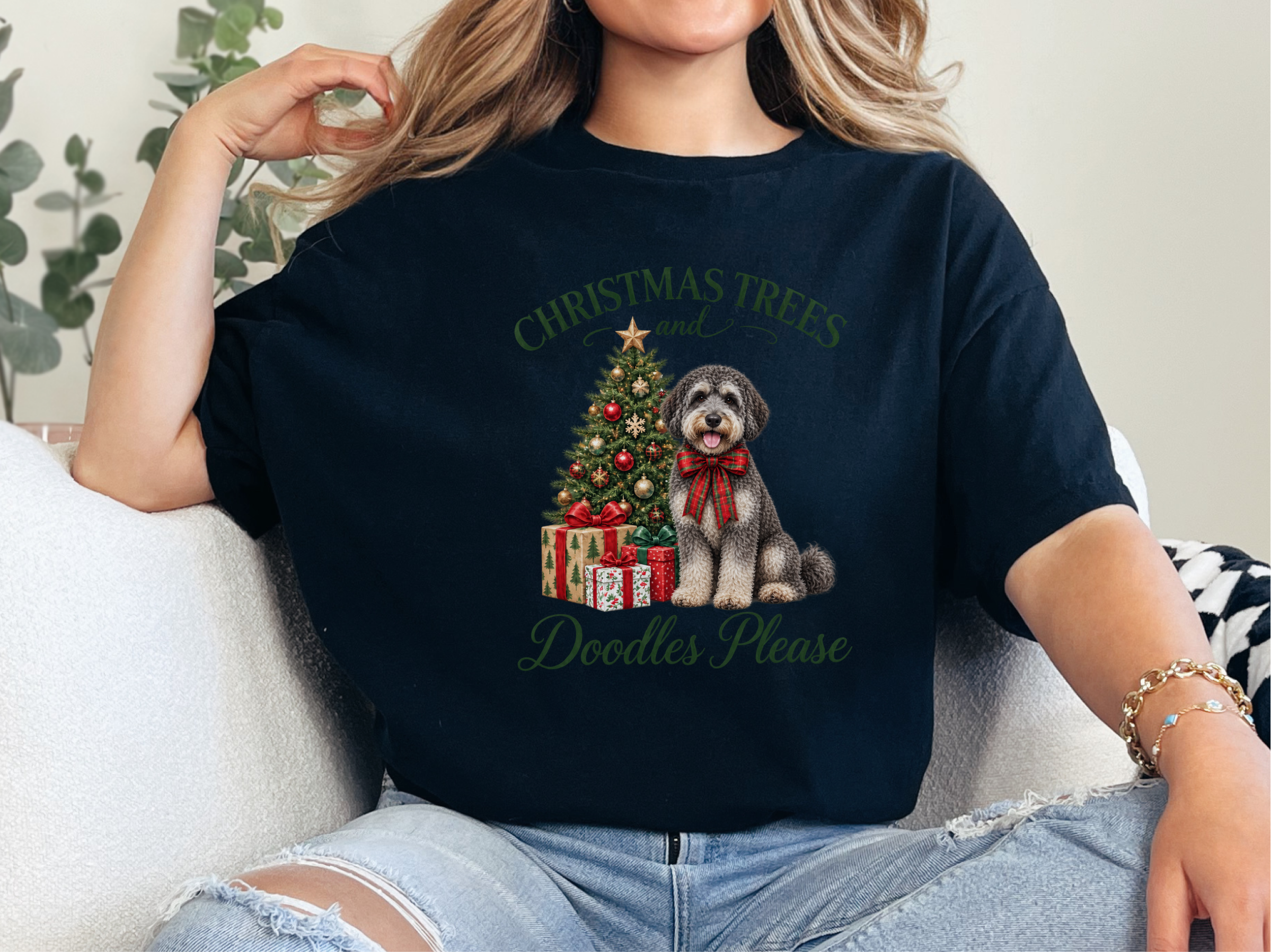Schnoodle Christmas Tree Gifts doodle dog shirt - photo 3