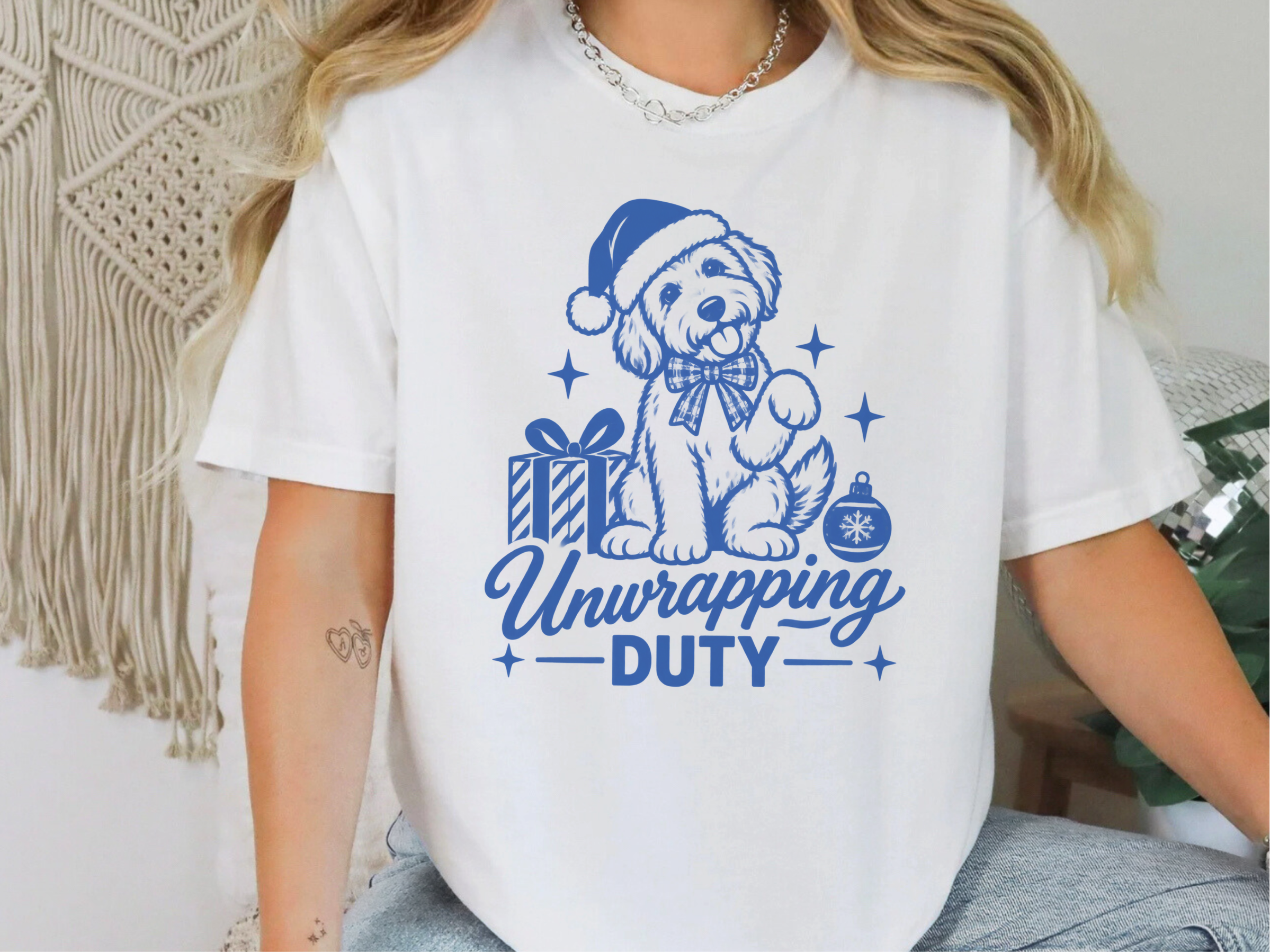 Christmas Goldendoodle Unwrapping Duty