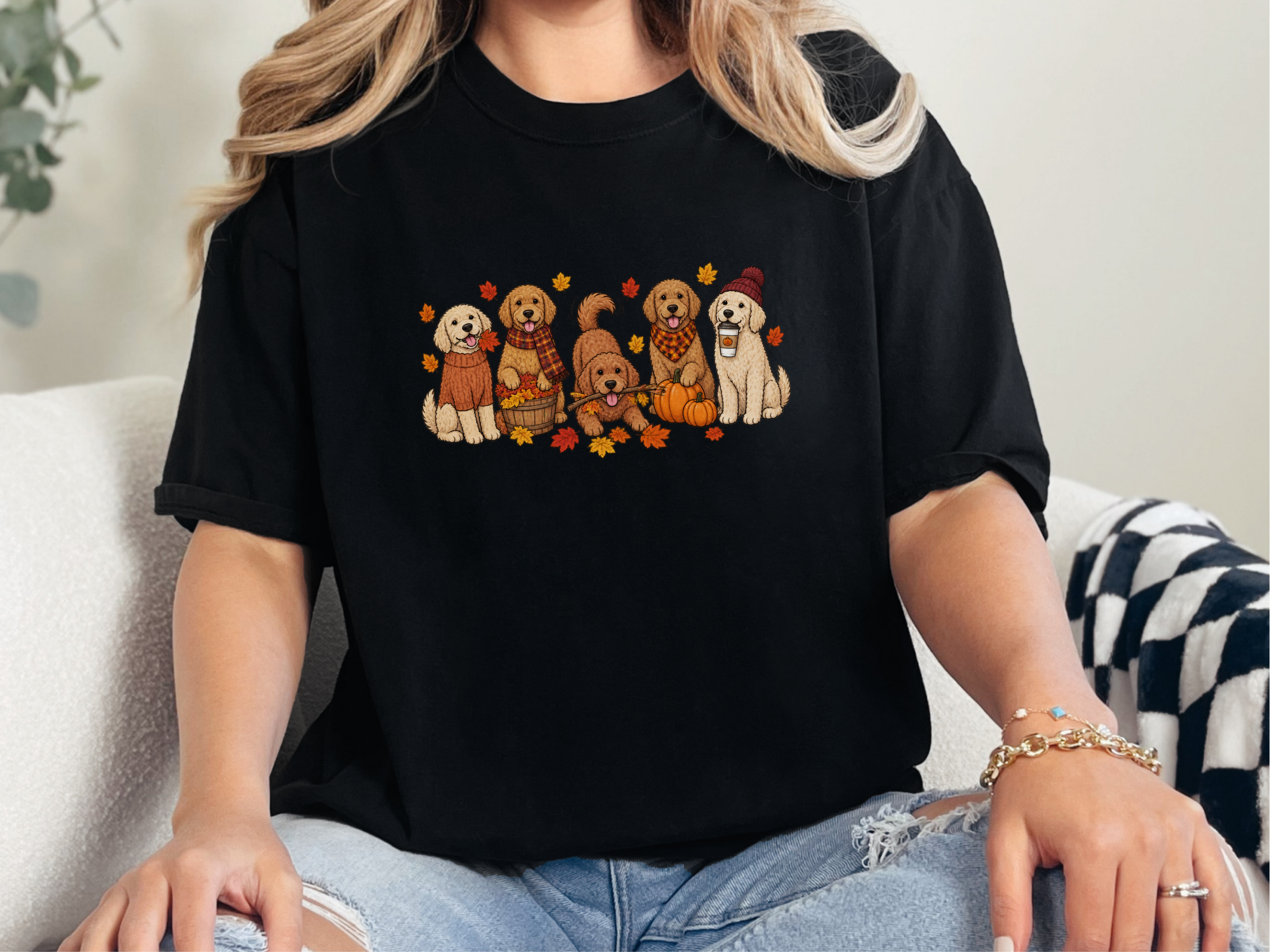 Golden Retrievers Autumn Activities doodle dog shirt - photo 3