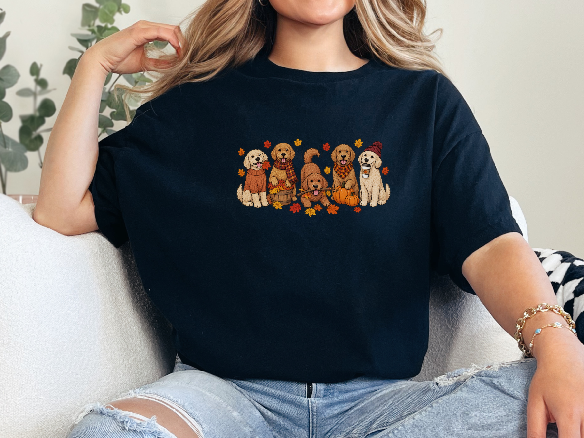 Golden Retrievers Autumn Activities doodle dog shirt - photo 5
