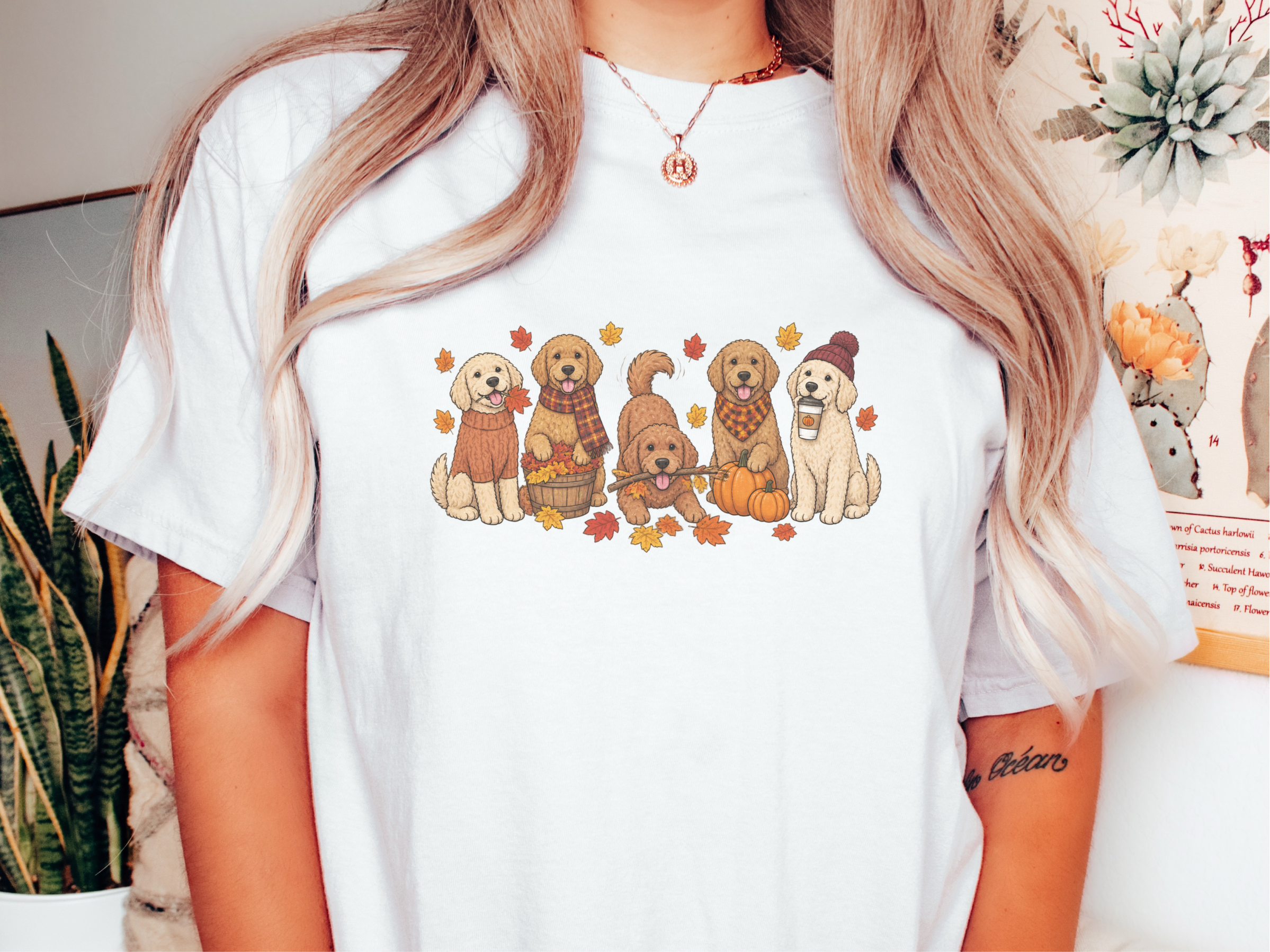 Golden Retrievers Autumn Activities doodle dog shirt - photo 1