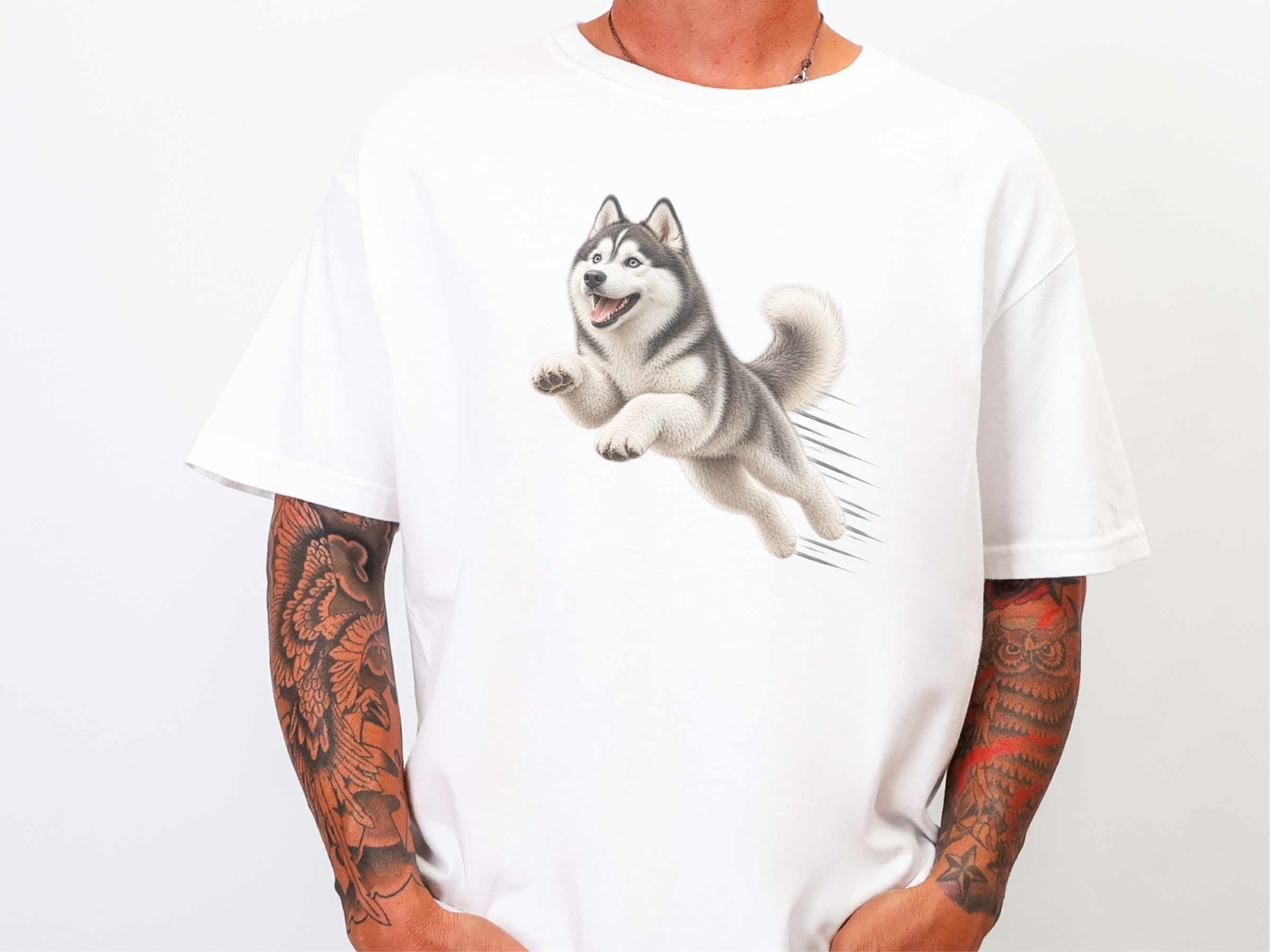 Jumping Husky Speed Lines doodle dog shirt - photo 3