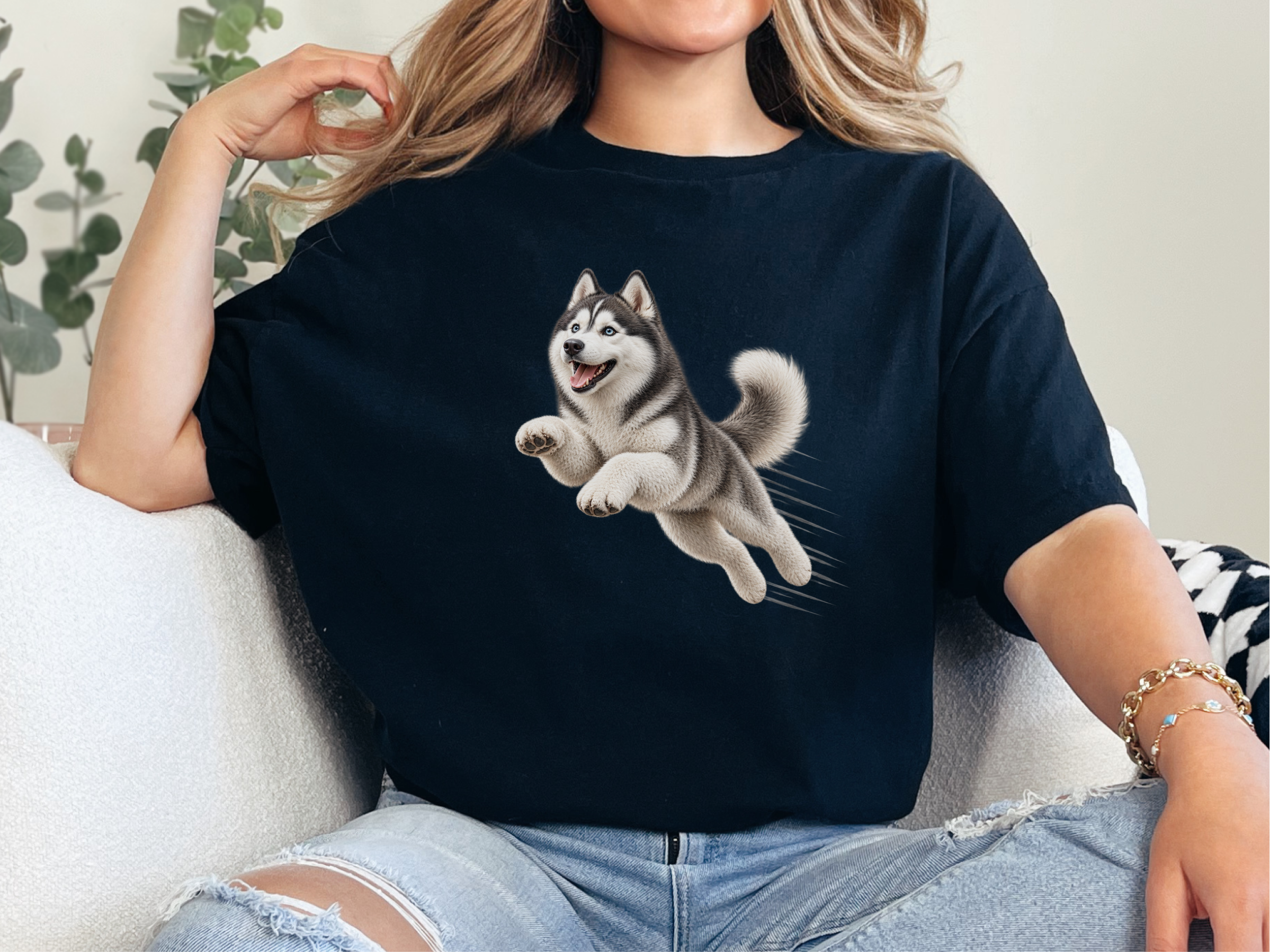 Jumping Husky Speed Lines doodle dog shirt - photo 4