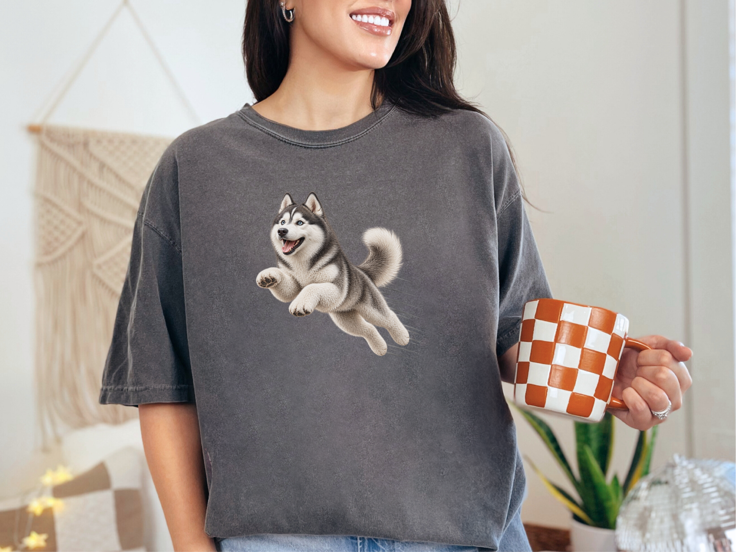 Jumping Husky Speed Lines doodle dog shirt - photo 5