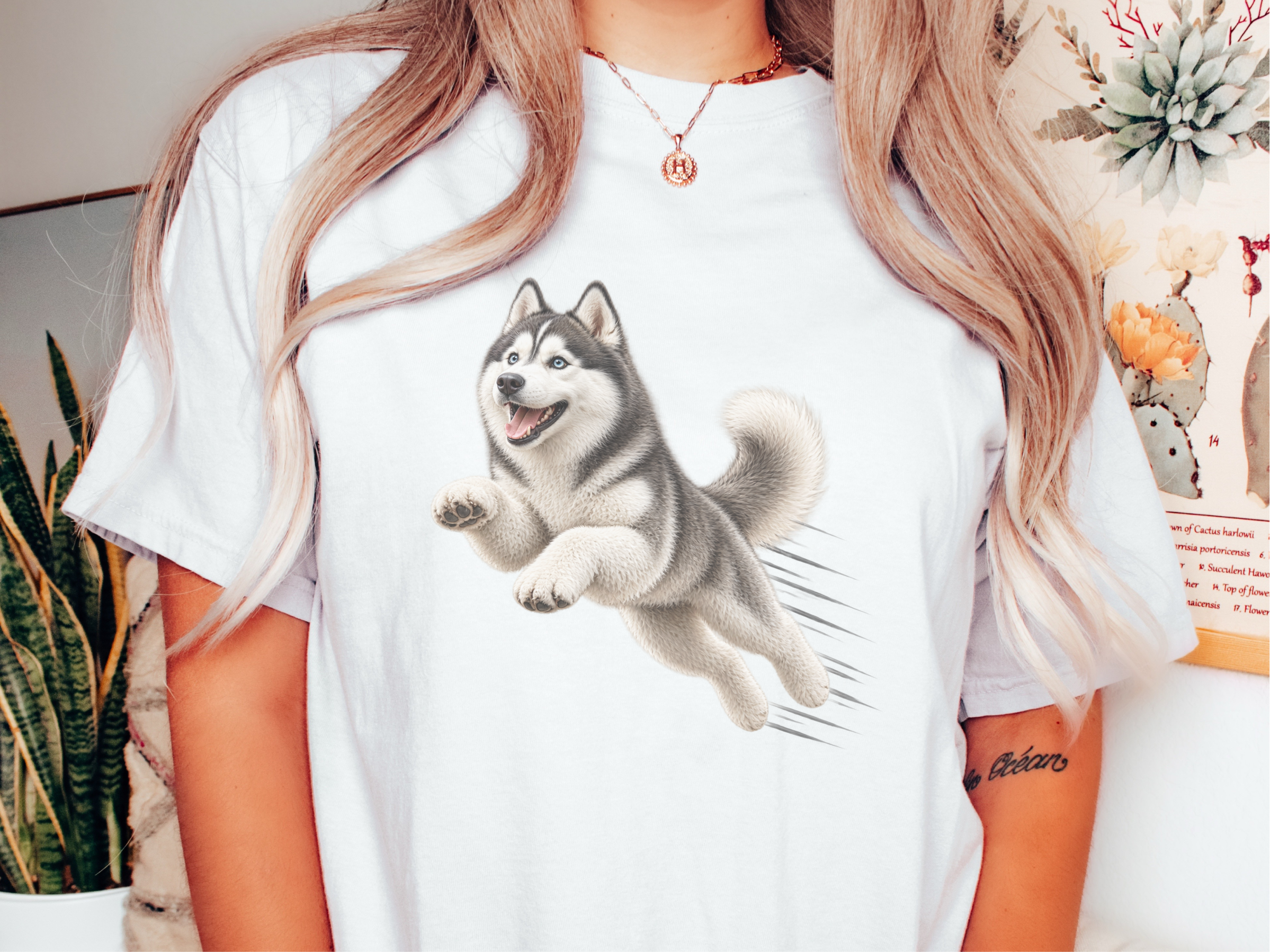 Jumping Husky Speed Lines doodle dog shirt - photo 1