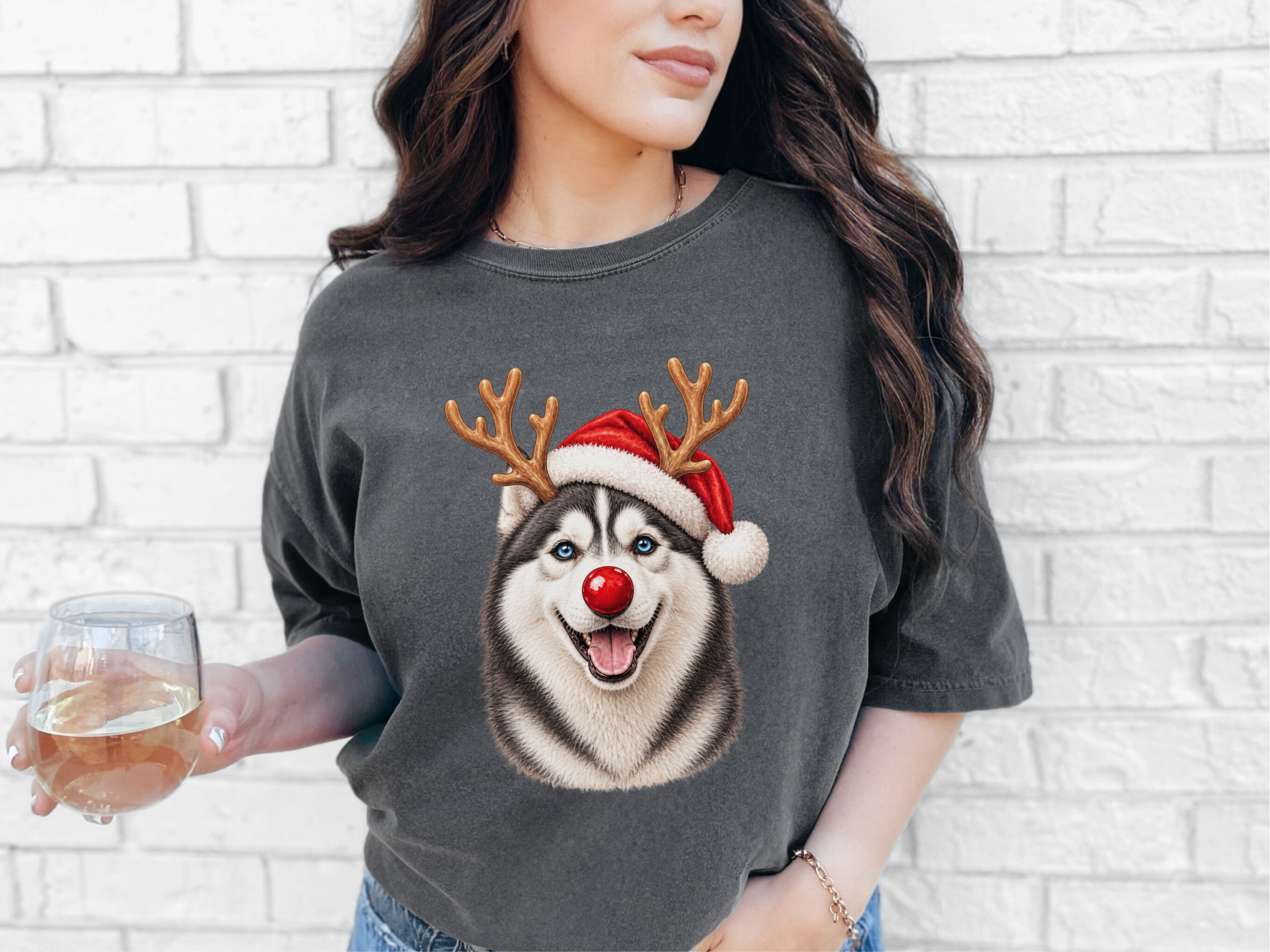 Christmas Husky Red Nose doodle dog shirt - photo 7
