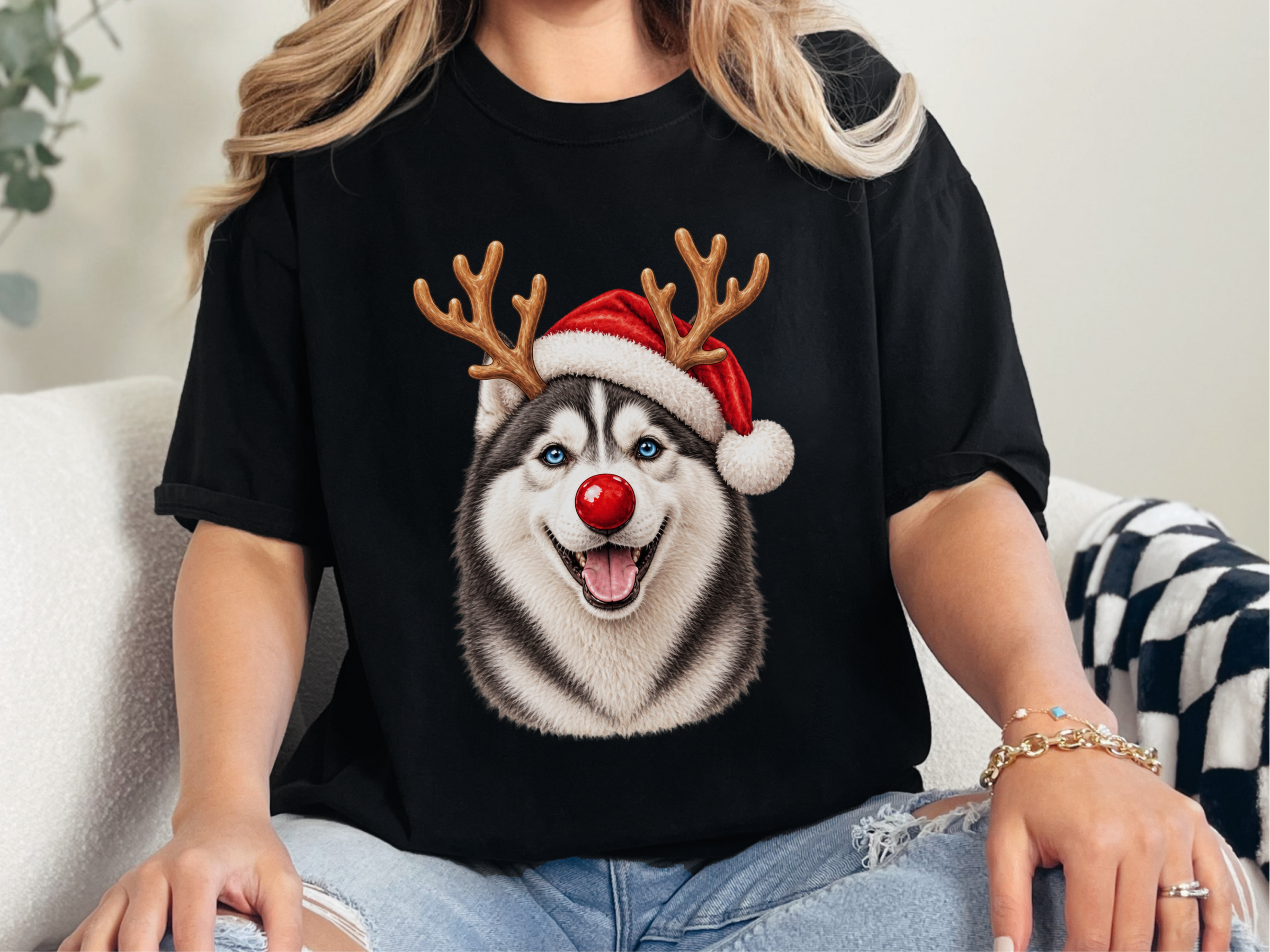 Christmas Husky Red Nose doodle dog shirt - photo 2