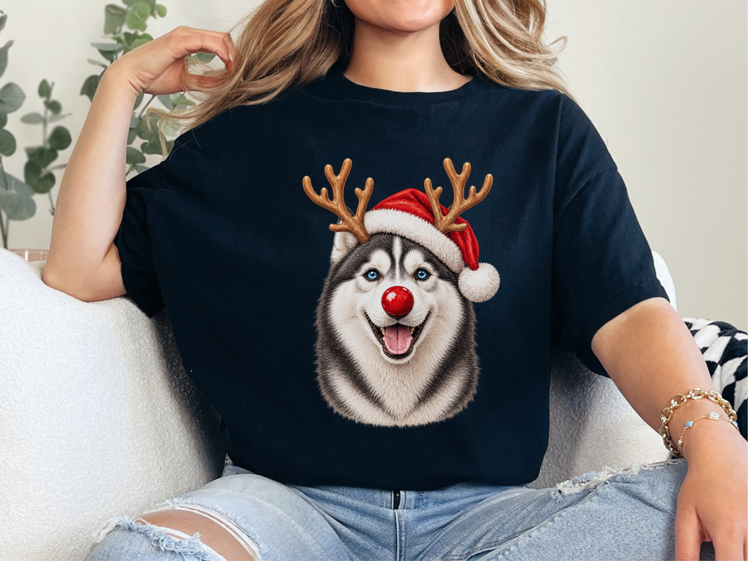Christmas Husky Red Nose doodle dog shirt - photo 3
