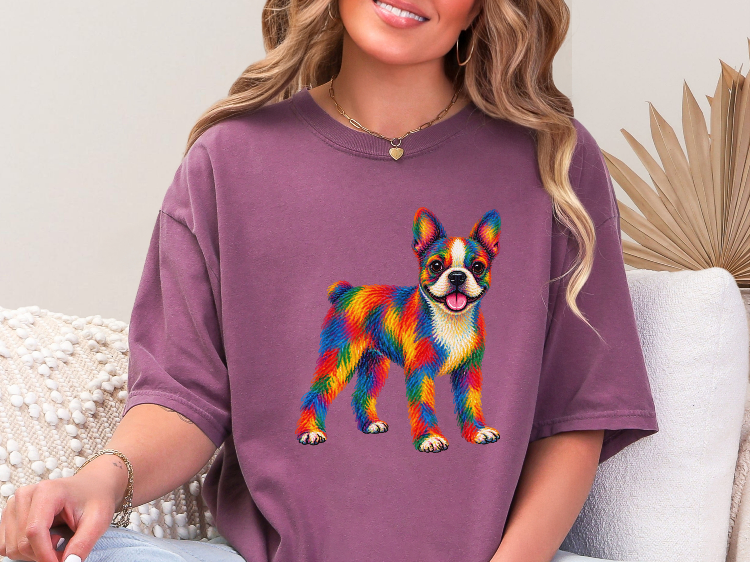 Colorful Rainbow Boston Terrier doodle dog shirt - photo 6