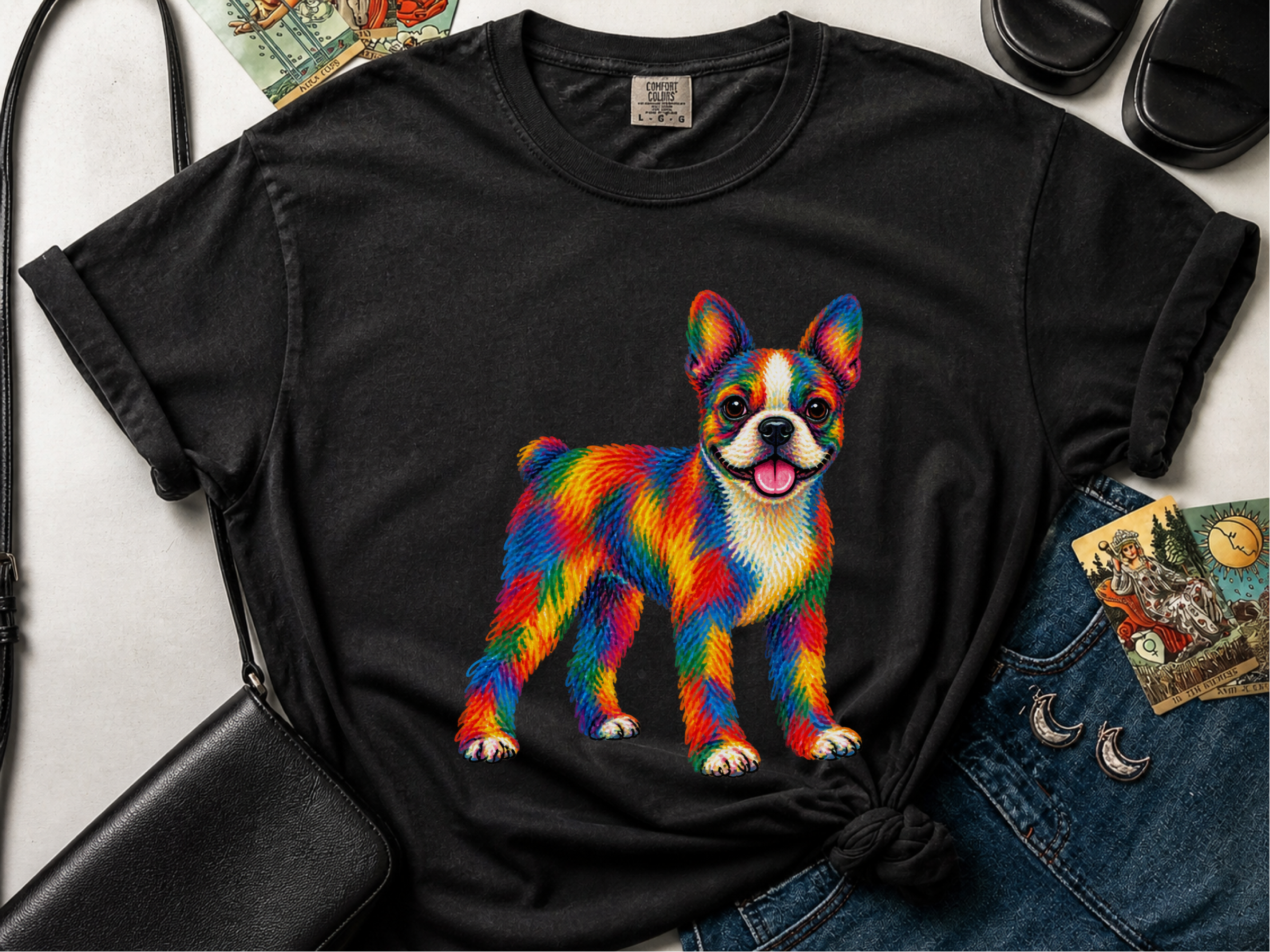 Colorful Rainbow Boston Terrier doodle dog shirt - photo 5