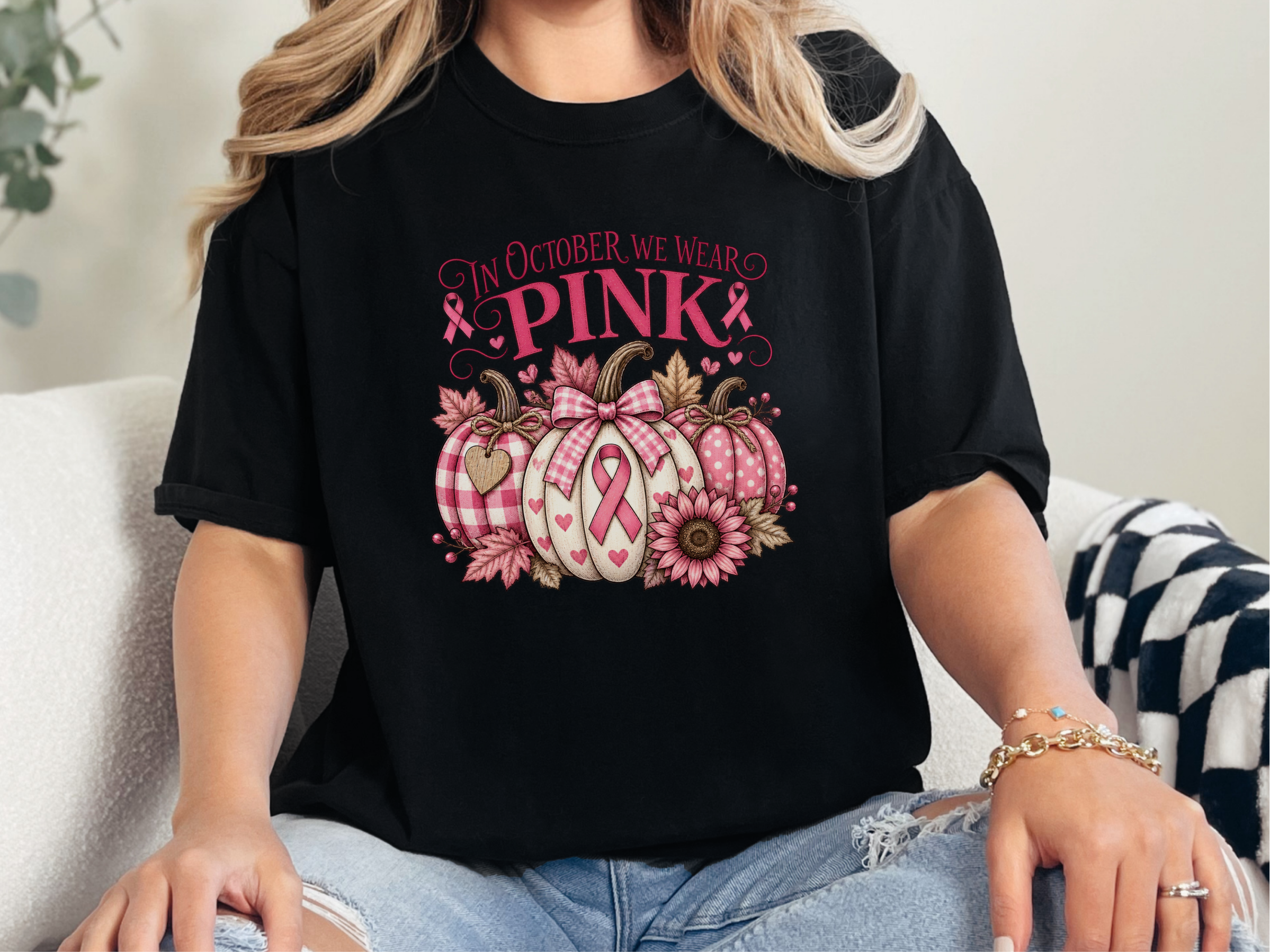 Pink Ribbon Autumn Pumpkins funny shirt - photo 3