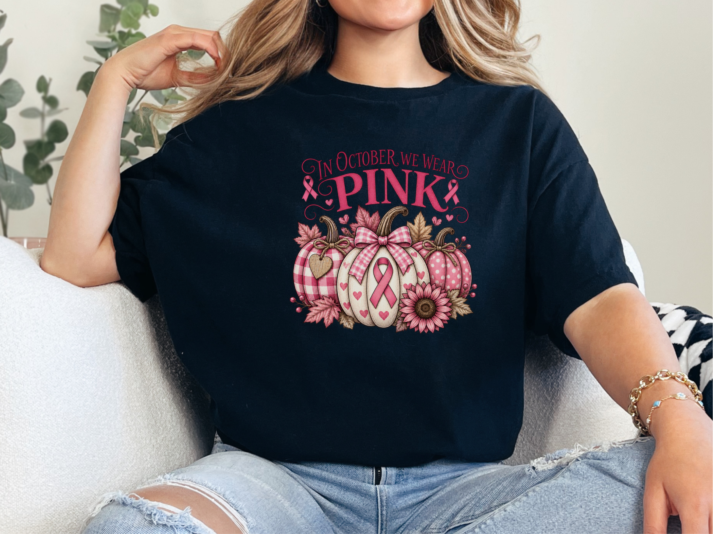 Pink Ribbon Autumn Pumpkins funny shirt - photo 5