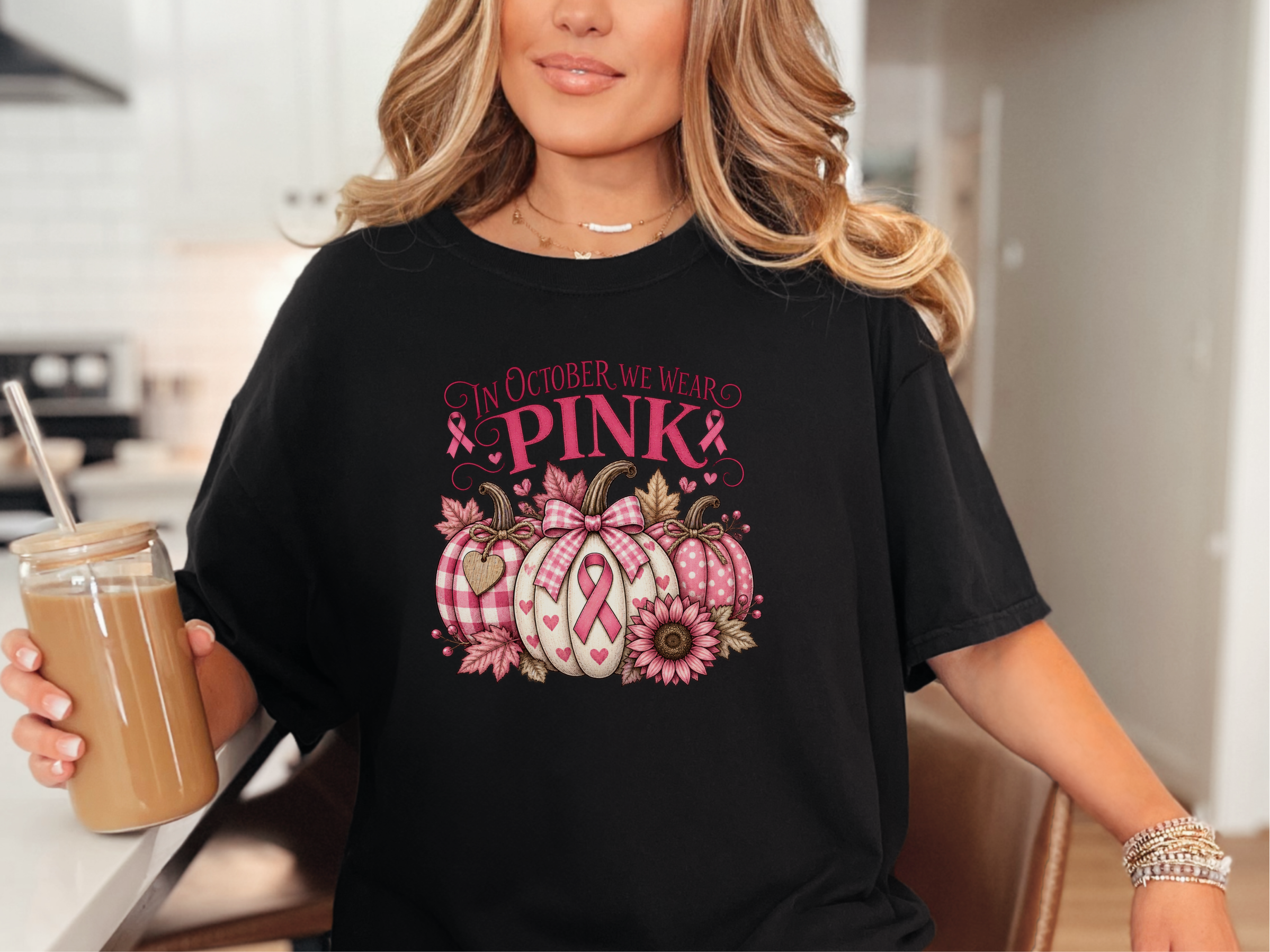 Pink Ribbon Autumn Pumpkins funny shirt - photo 4