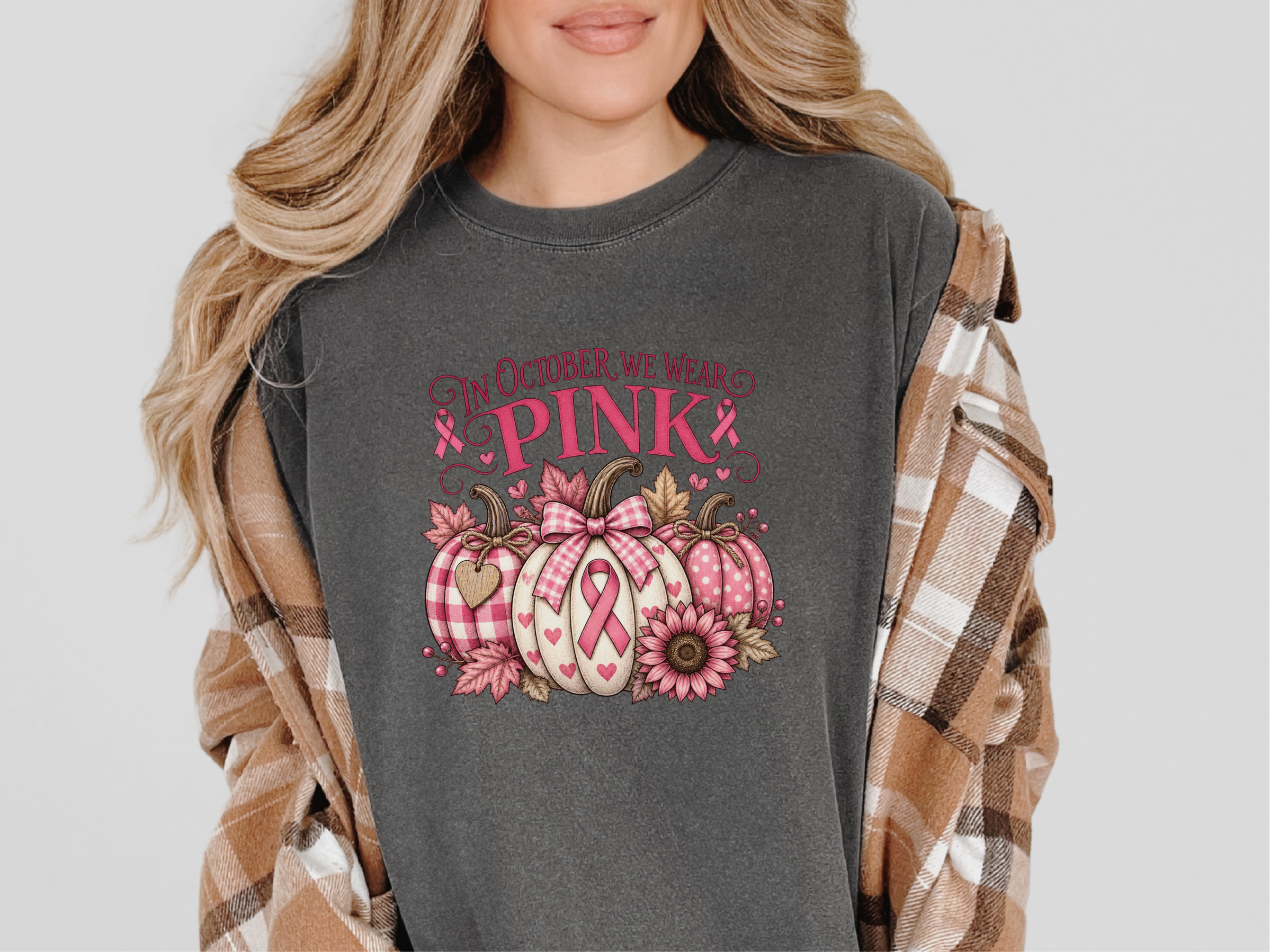 Pink Ribbon Autumn Pumpkins funny shirt - photo 6