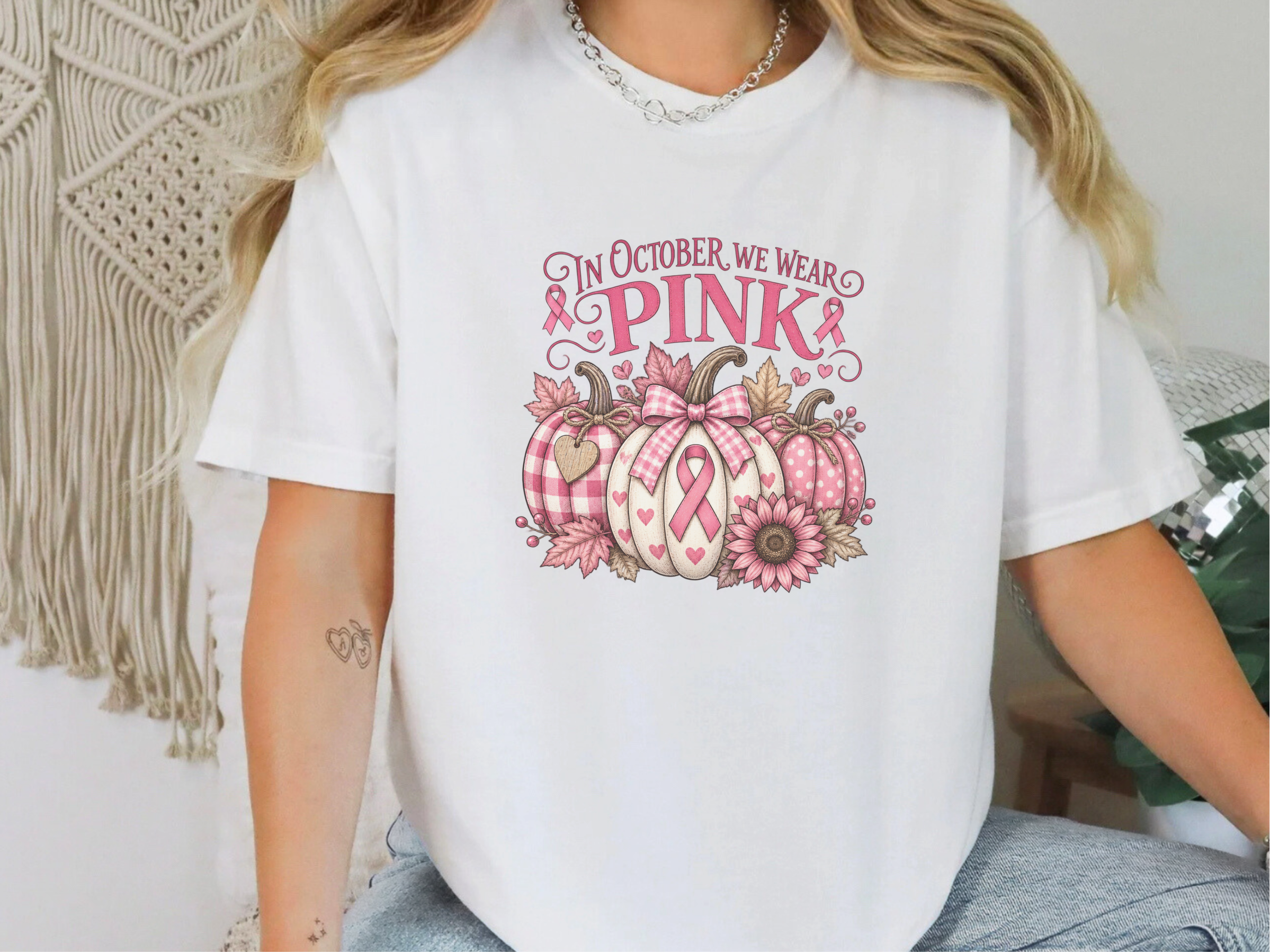 Pink Ribbon Autumn Pumpkins funny shirt - photo 2