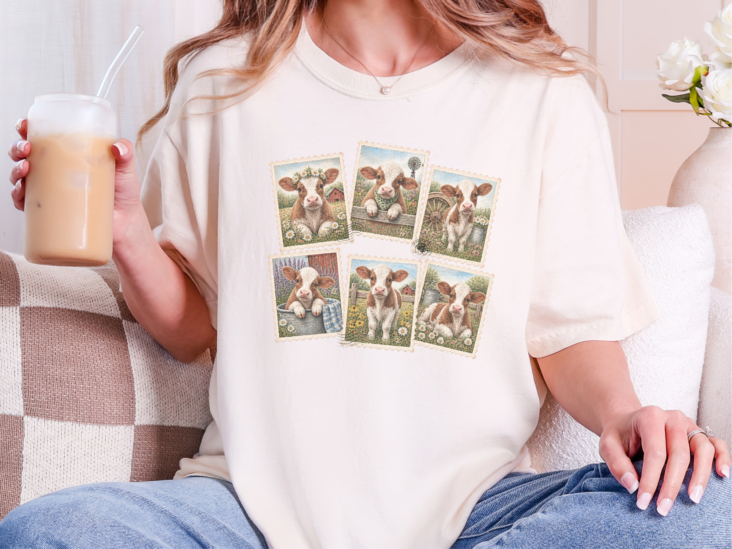 Vintage Postage Stamp Cows funny shirt - photo 8
