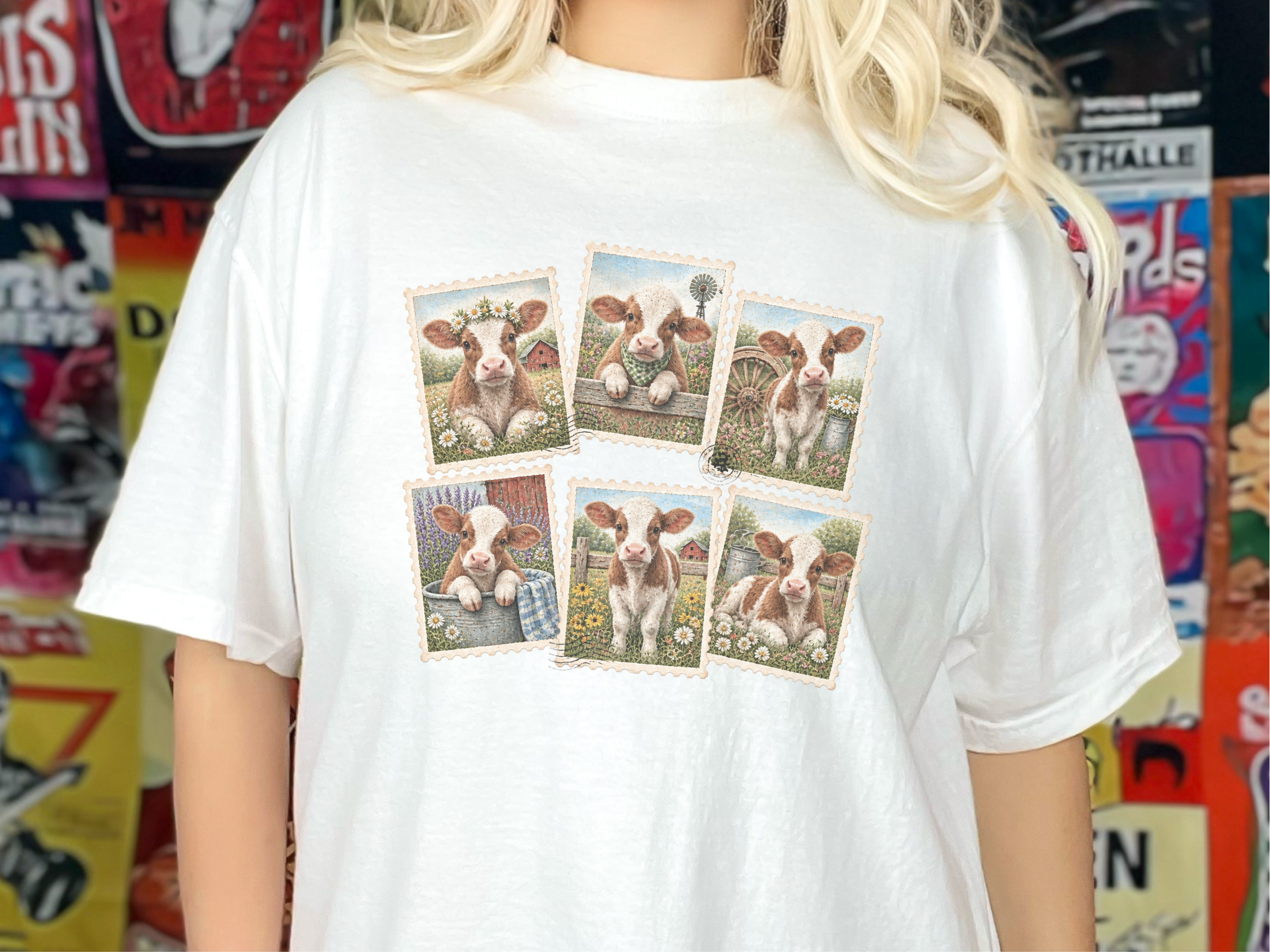 Vintage Postage Stamp Cows funny shirt - photo 2