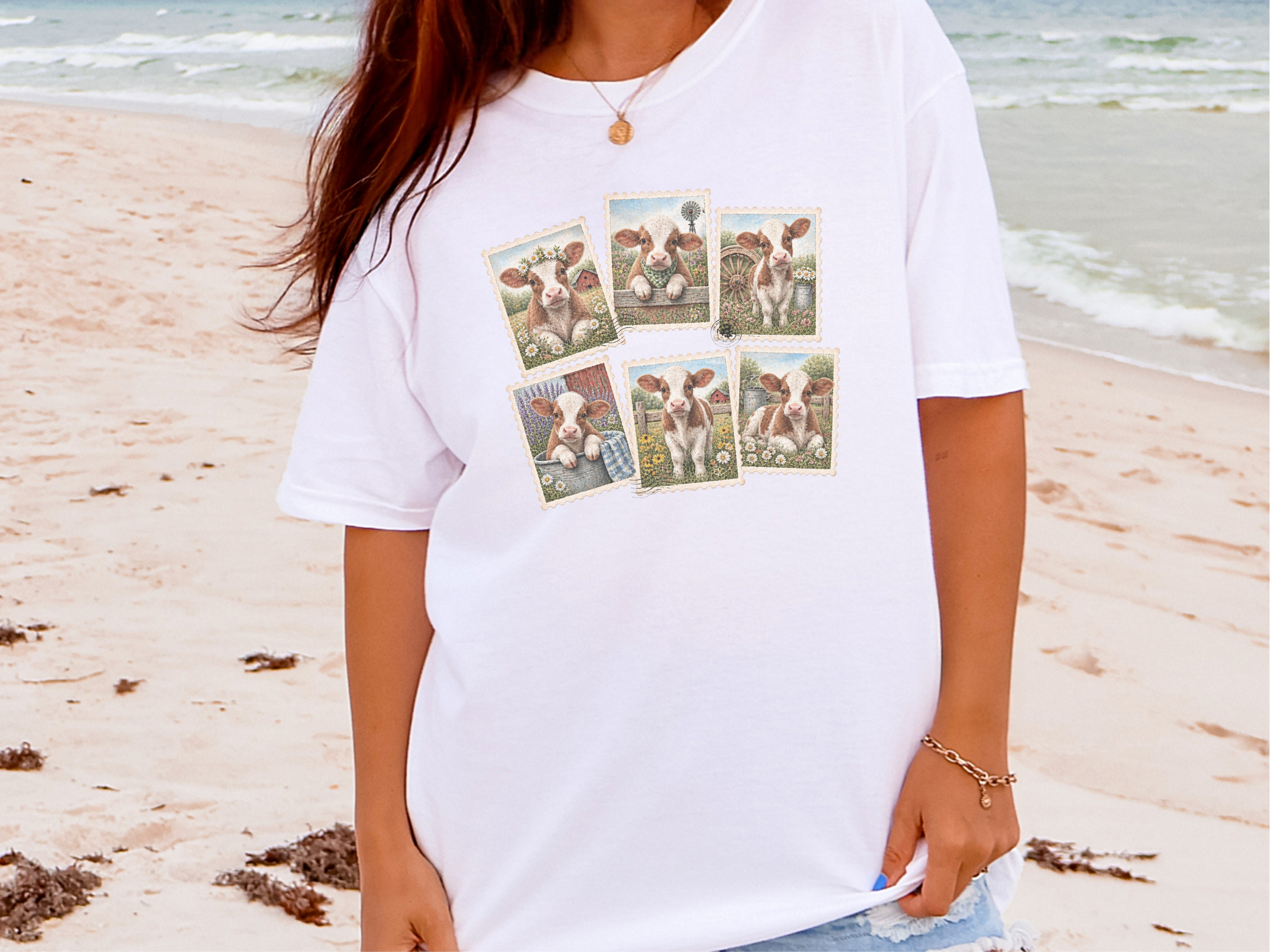Vintage Postage Stamp Cows funny shirt - photo 4
