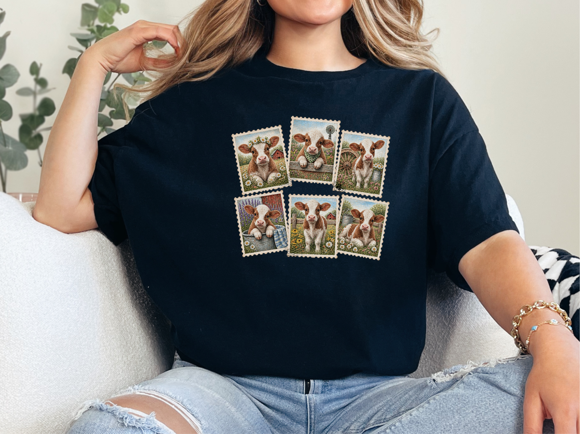 Vintage Postage Stamp Cows funny shirt - photo 5