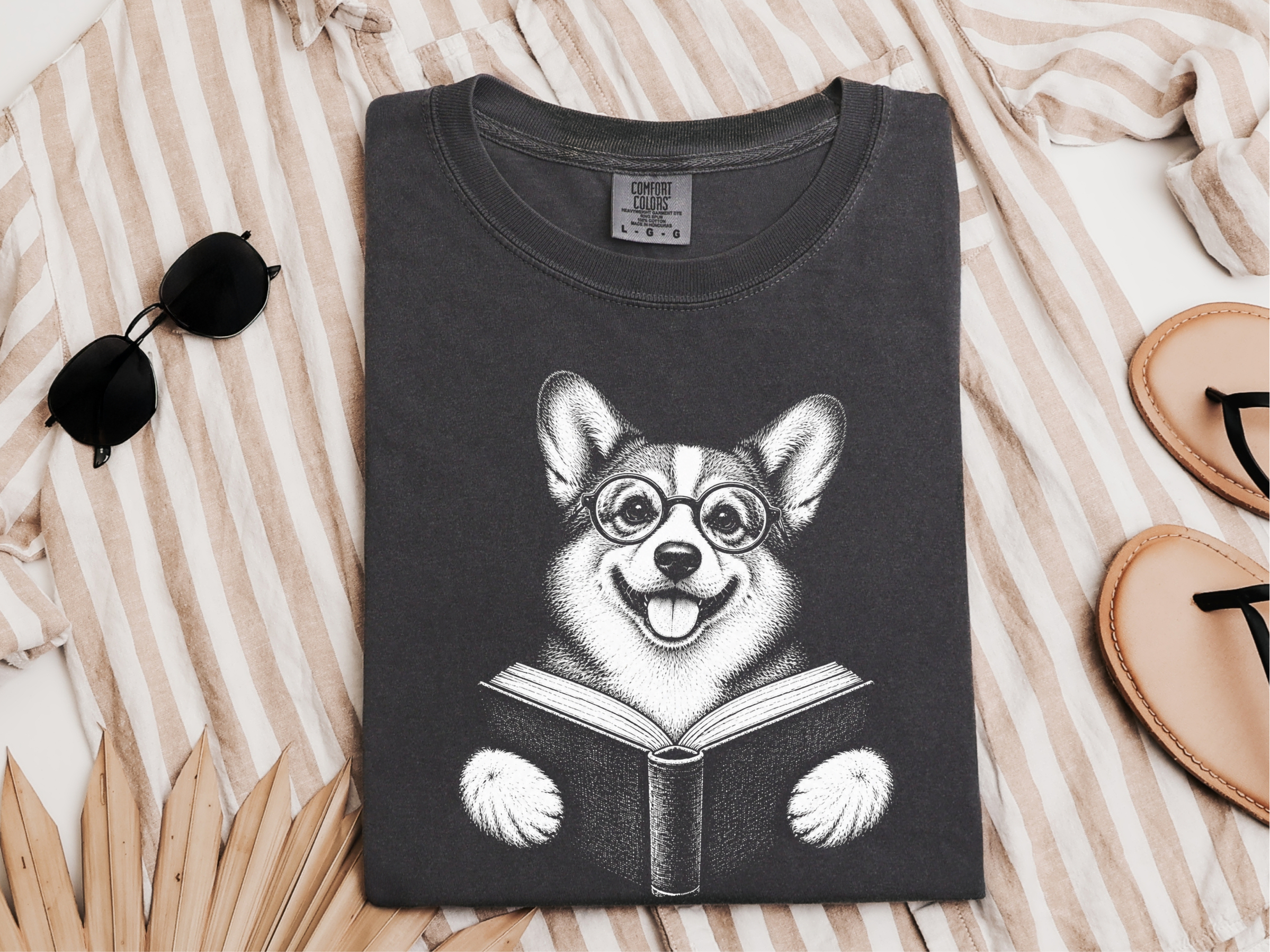 Reading Corgi With Glasses doodle dog shirt - photo 4