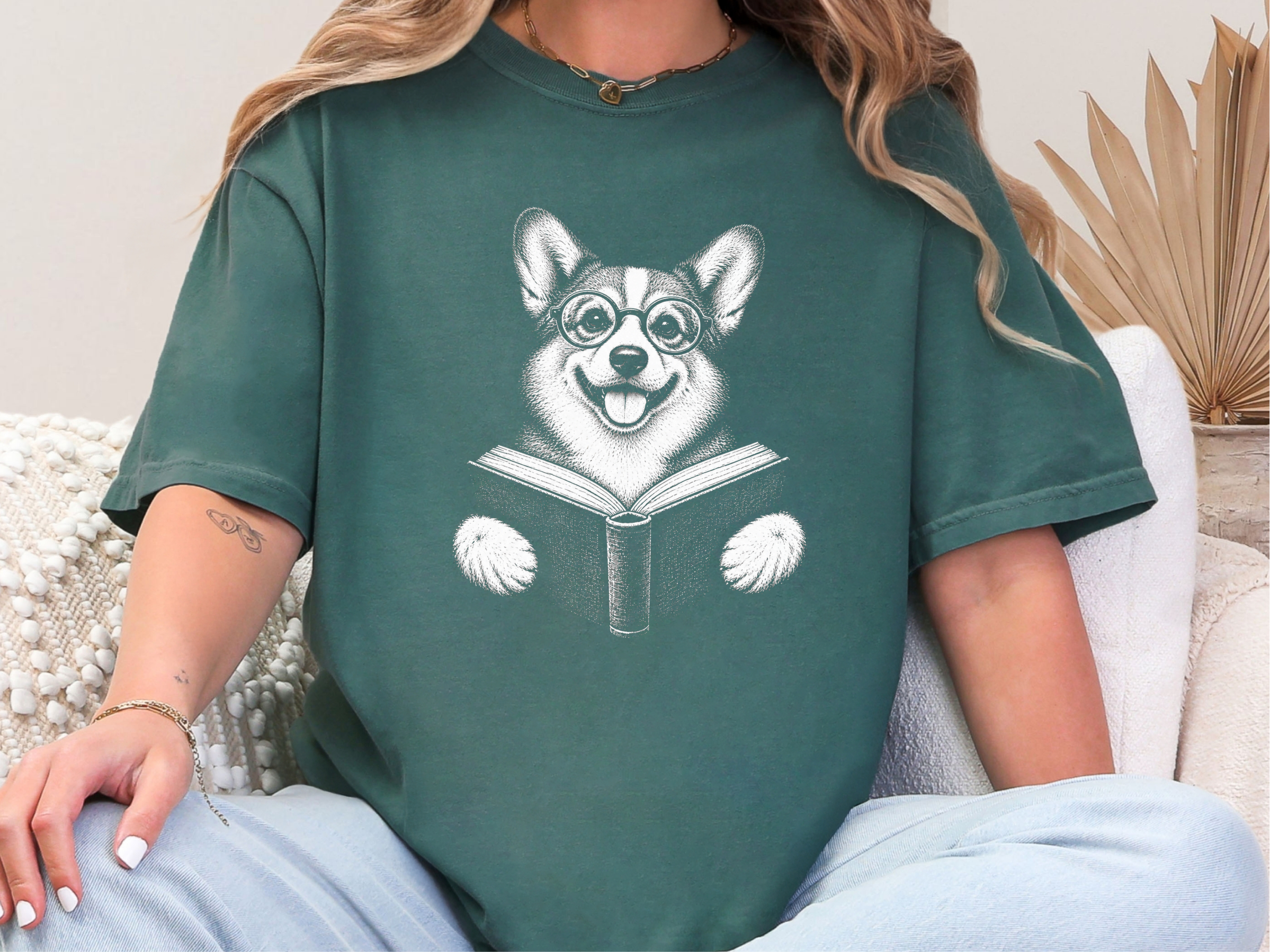 Reading Corgi With Glasses doodle dog shirt - photo 8