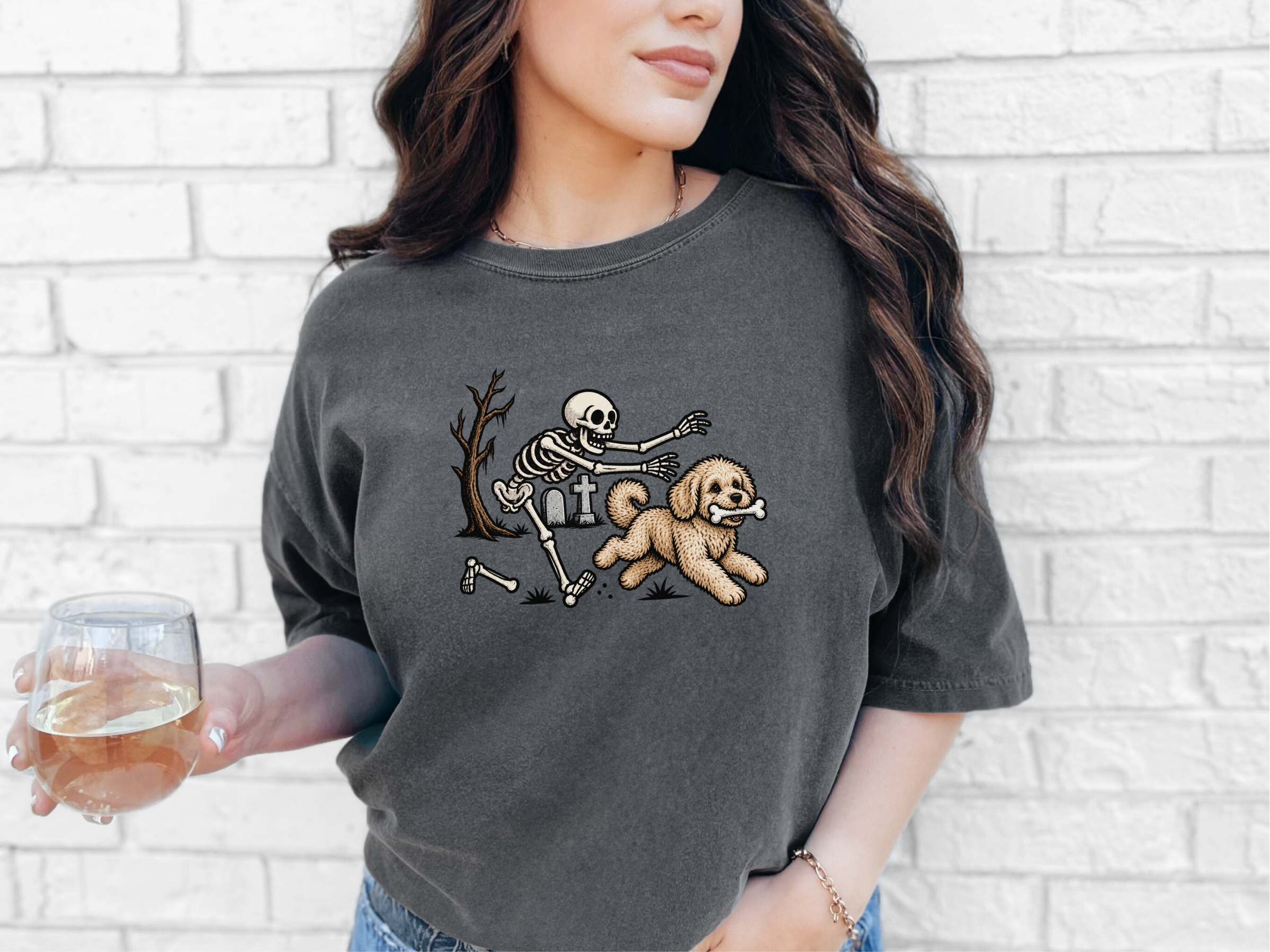 Maltipoo Chased By Skeleton doodle dog shirt - photo 5