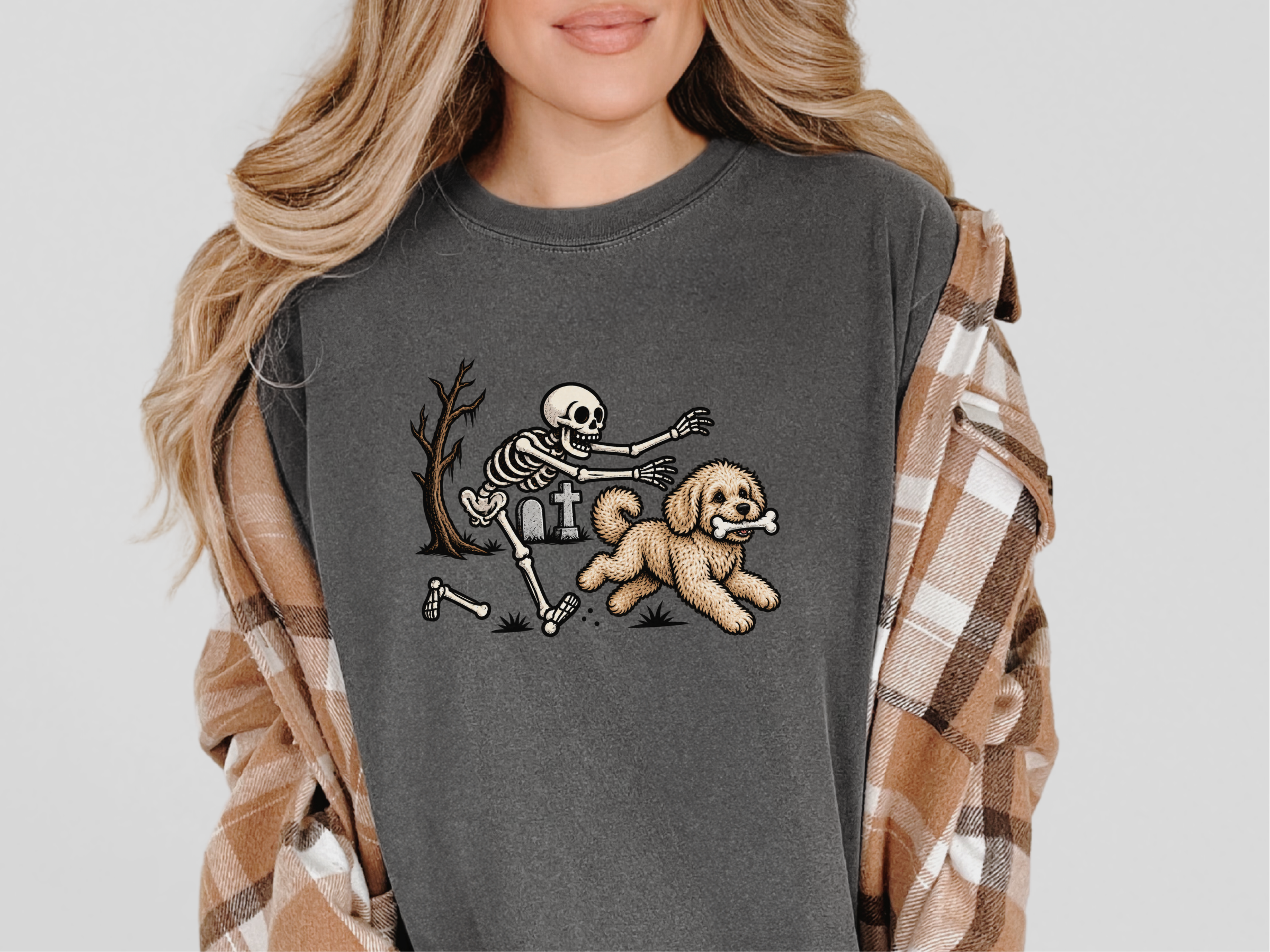 Maltipoo Chased By Skeleton doodle dog shirt - photo 4