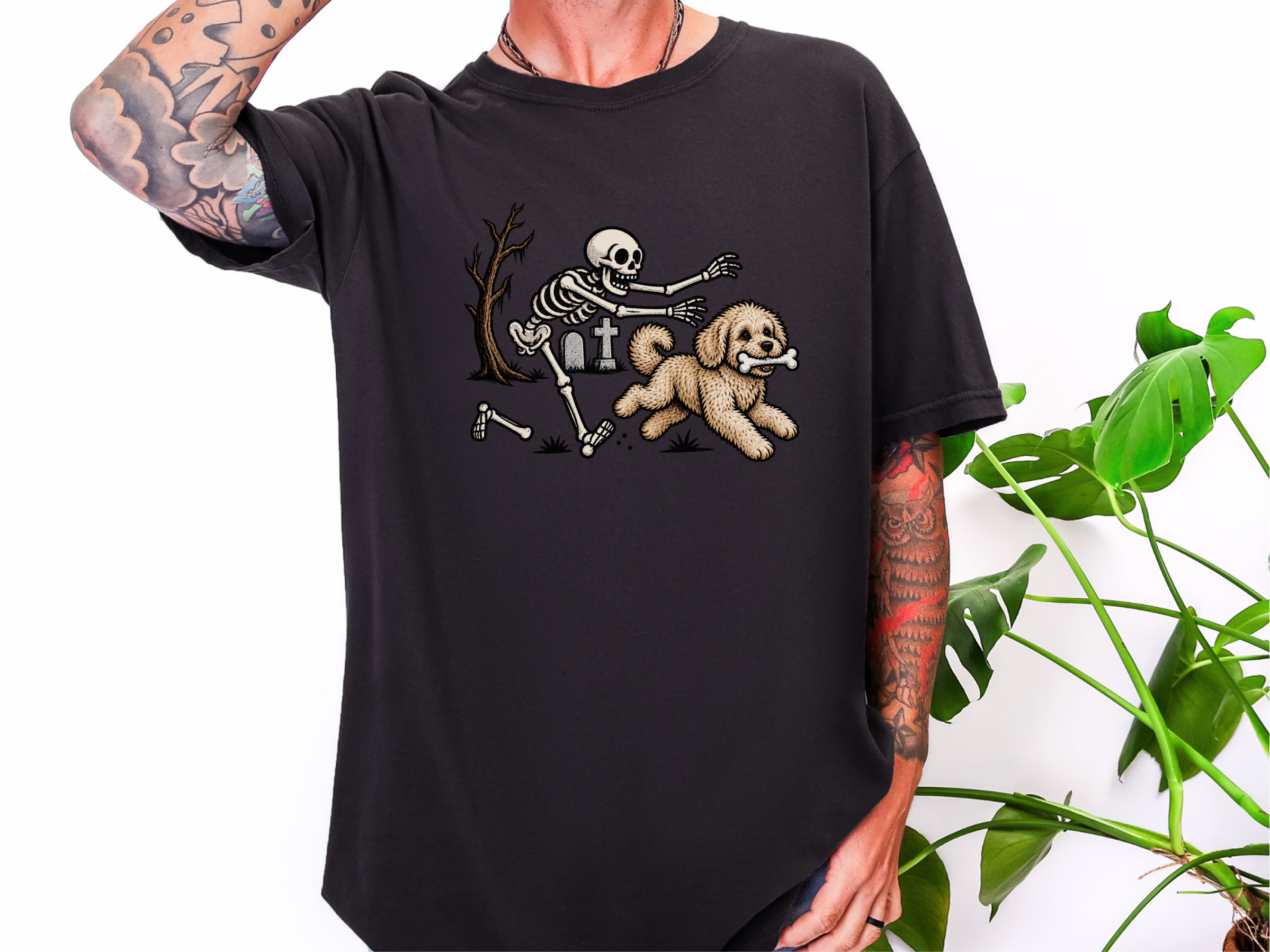 Maltipoo Chased By Skeleton doodle dog shirt - photo 2