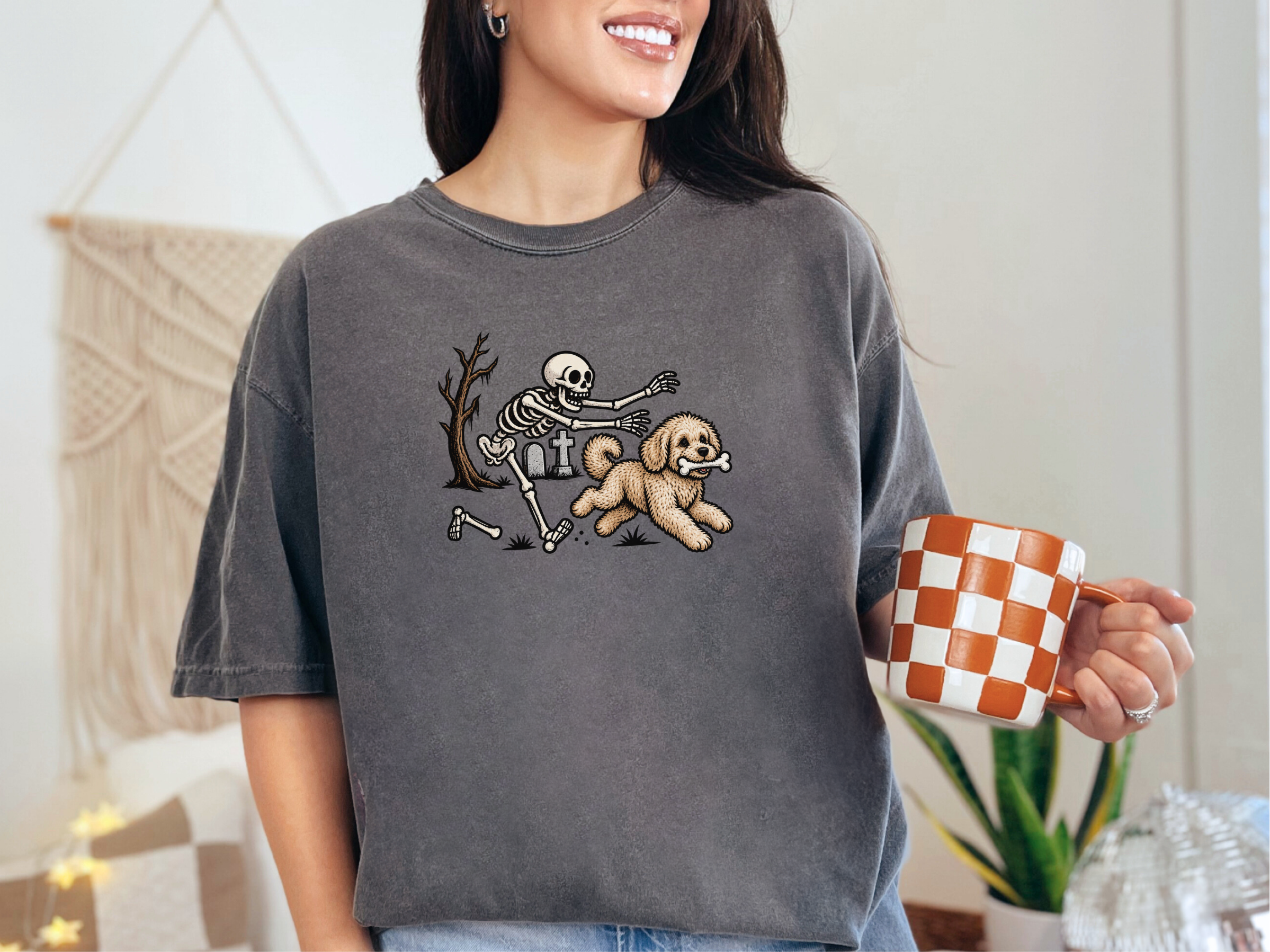 Maltipoo Chased By Skeleton doodle dog shirt - photo 3