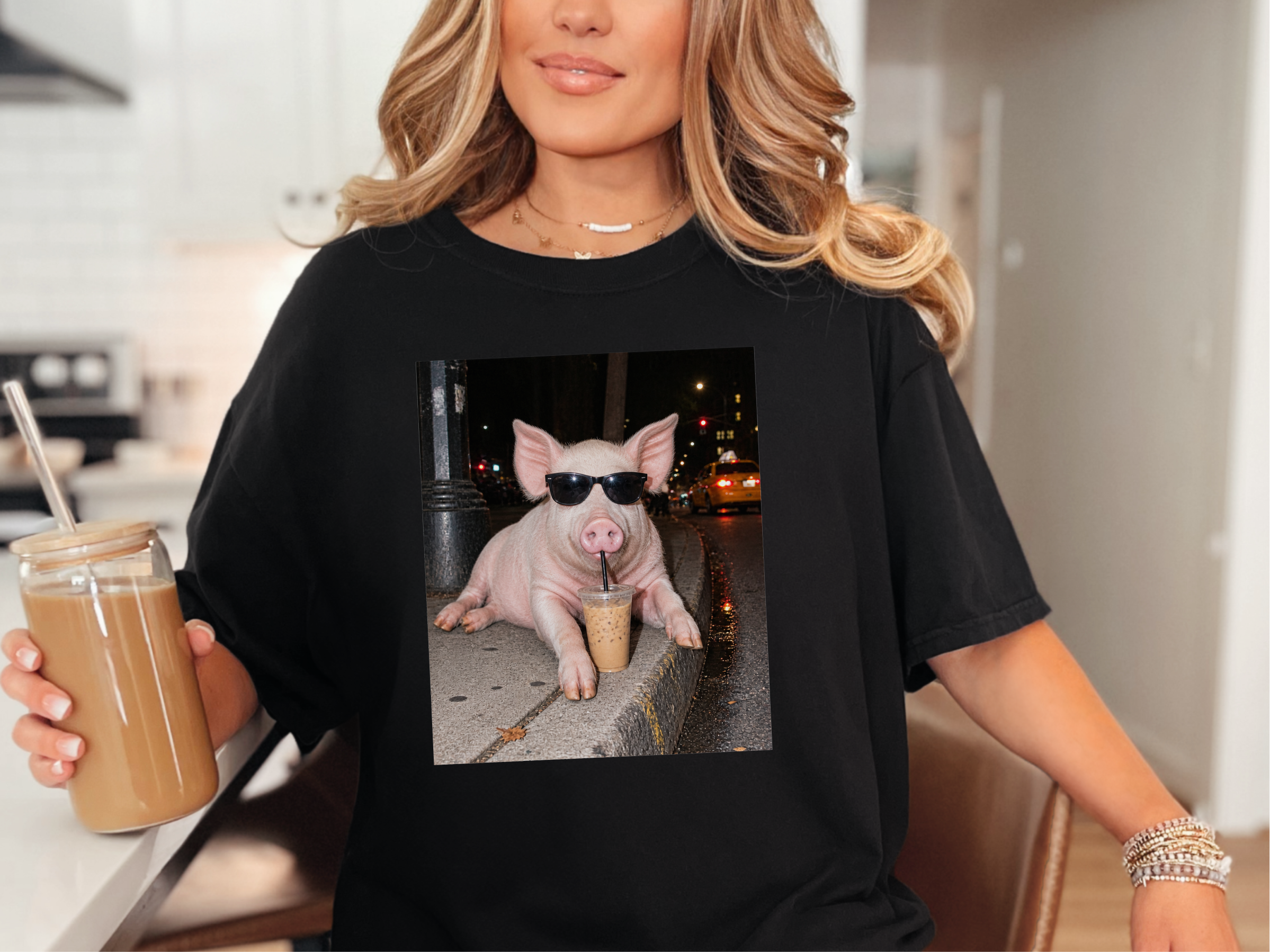 Cool Pig Drinking Iced Coffee funny shirt - photo 3