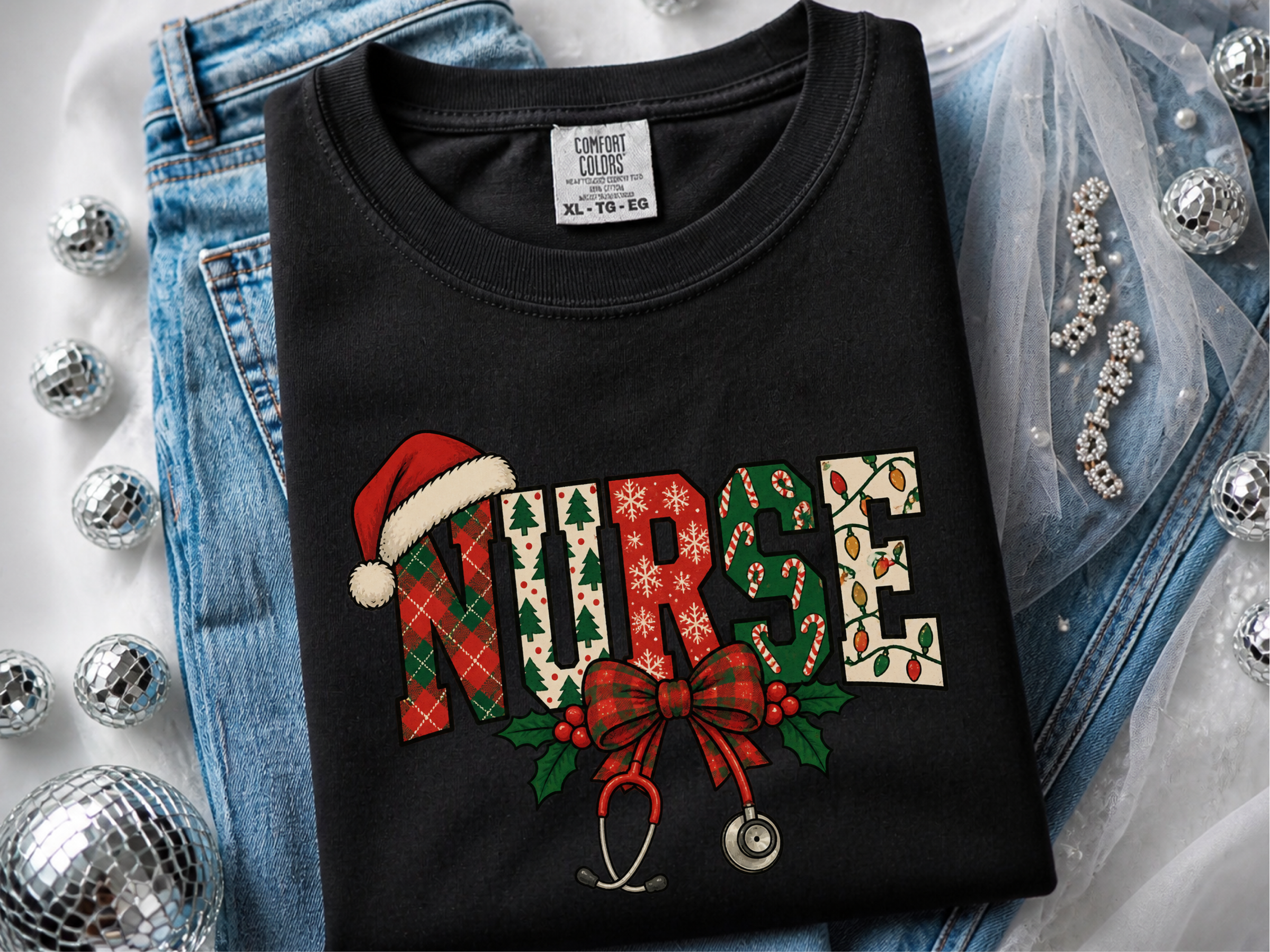 Christmas Nurse Santa Hat Stethoscope