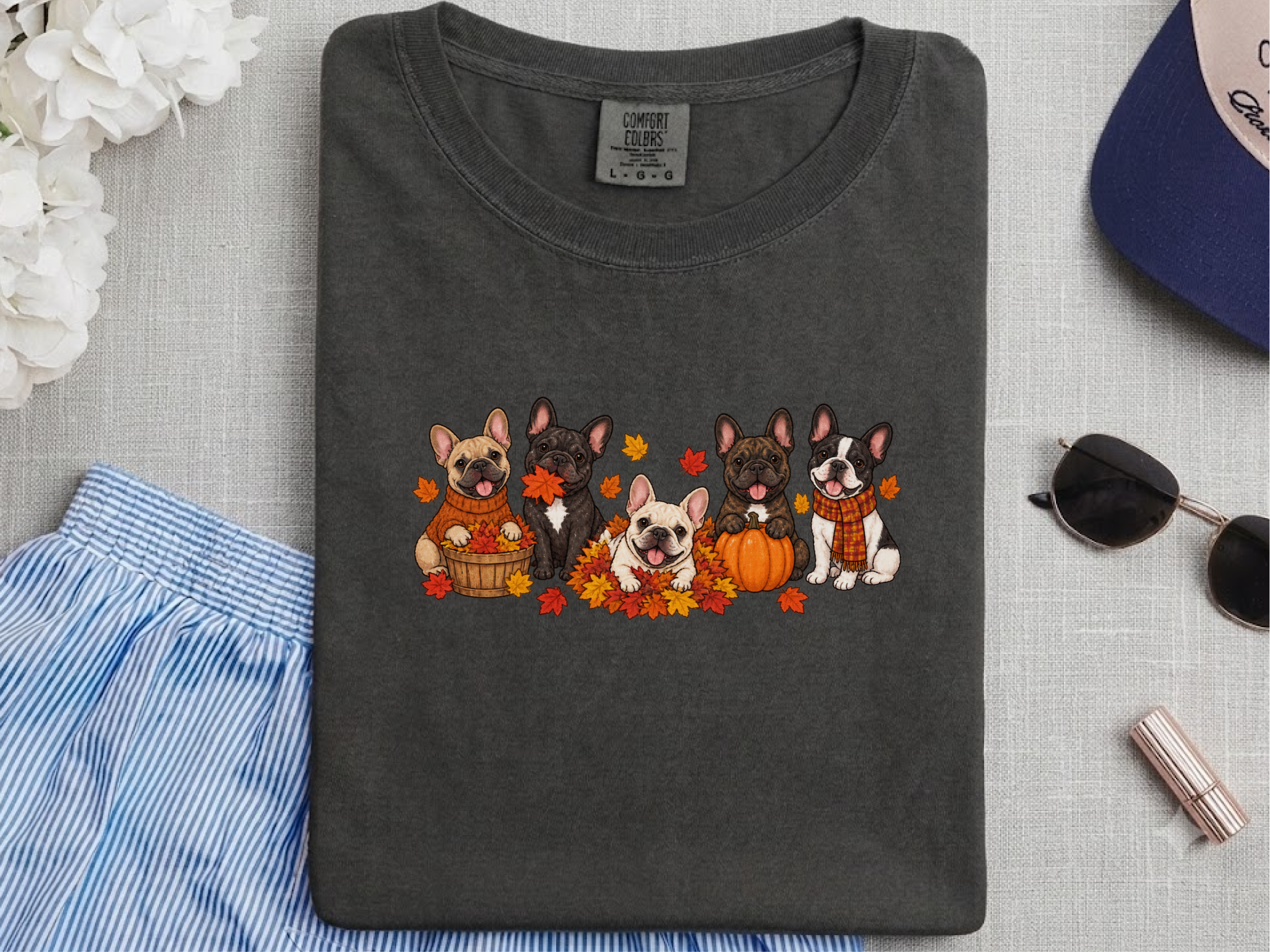 Fall French Bulldogs Pumpkin Leaves doodle dog shirt - photo 3