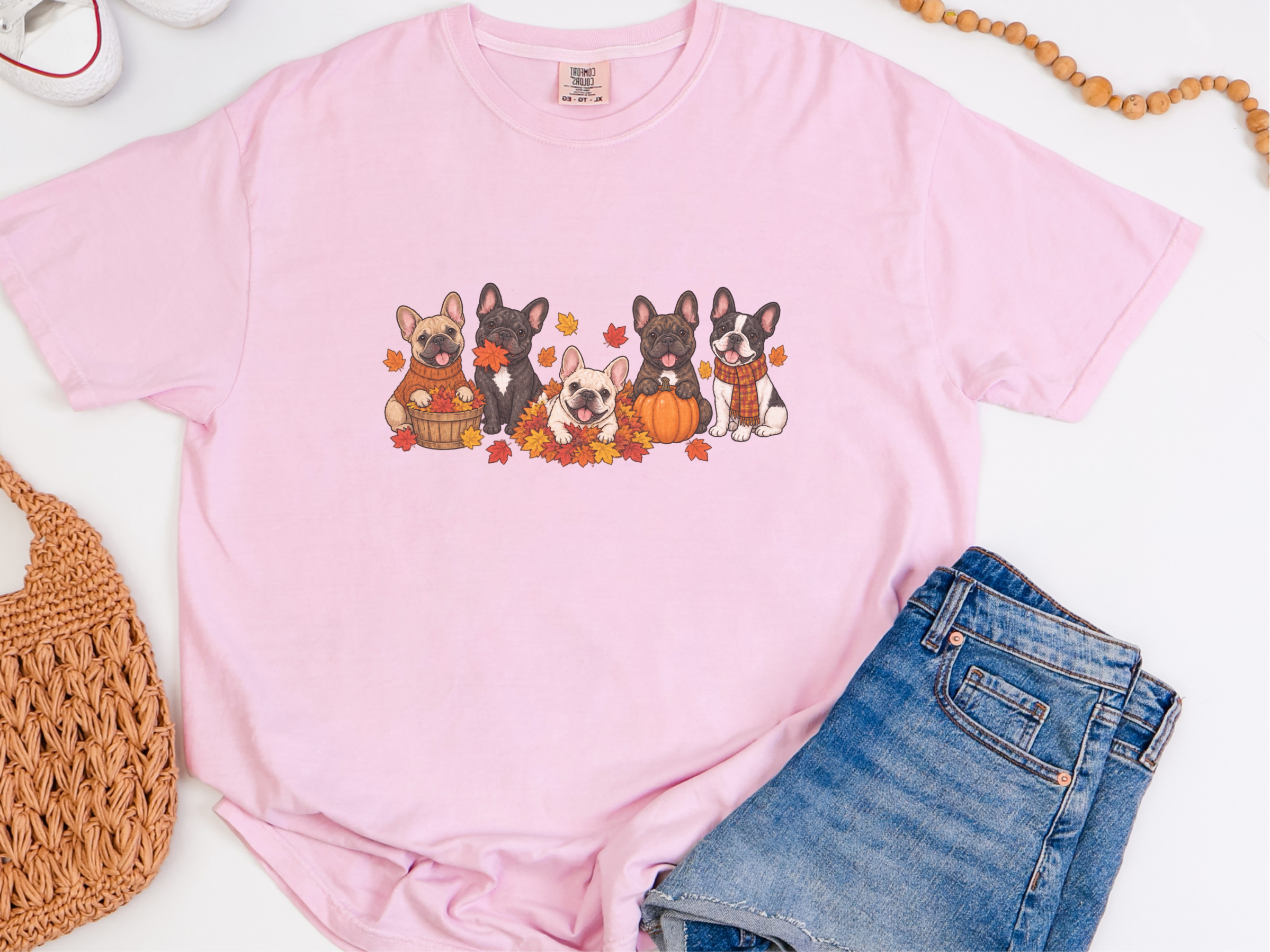 Fall French Bulldogs Pumpkin Leaves doodle dog shirt - photo 7