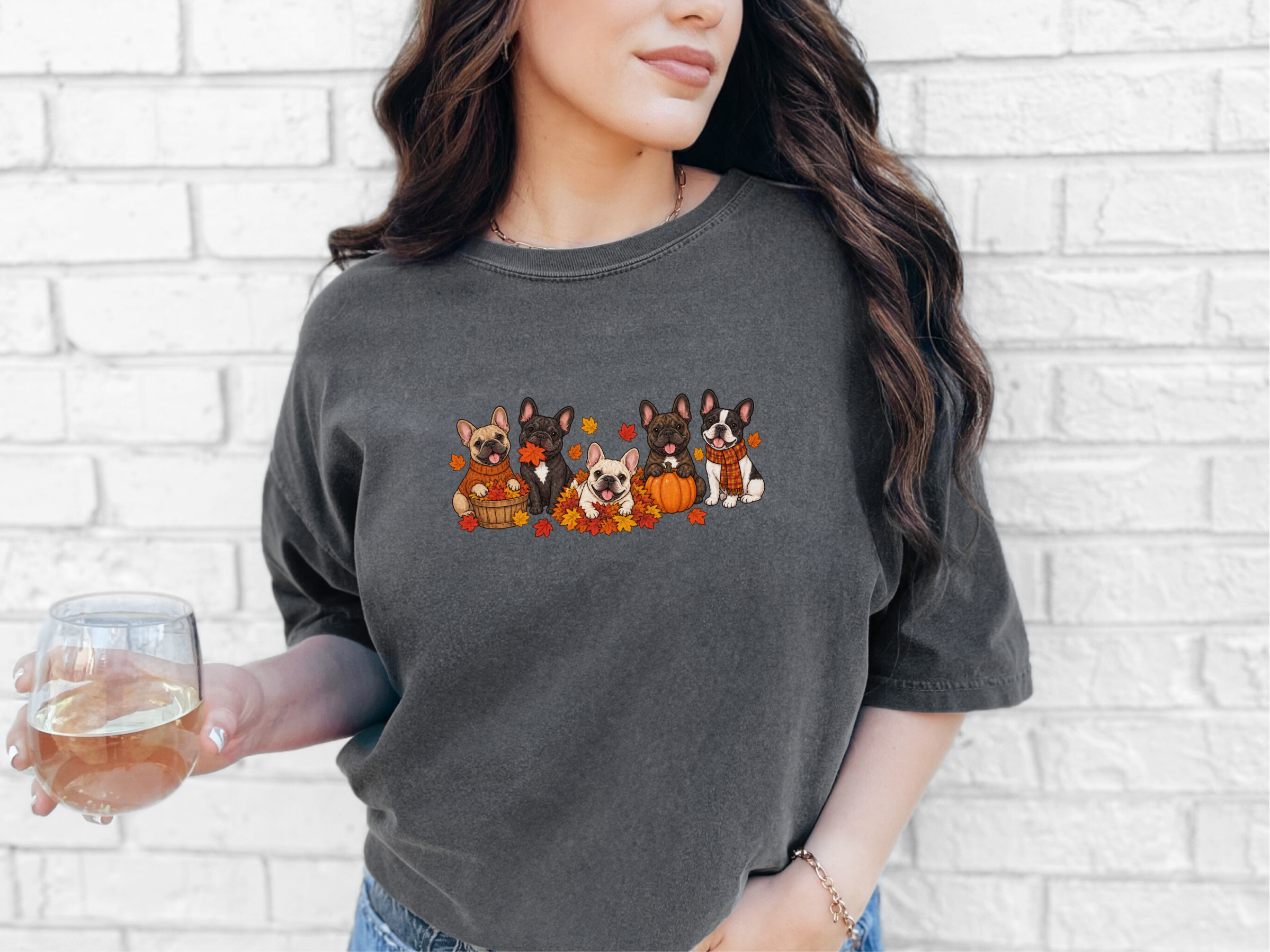 Fall French Bulldogs Pumpkin Leaves doodle dog shirt - photo 6