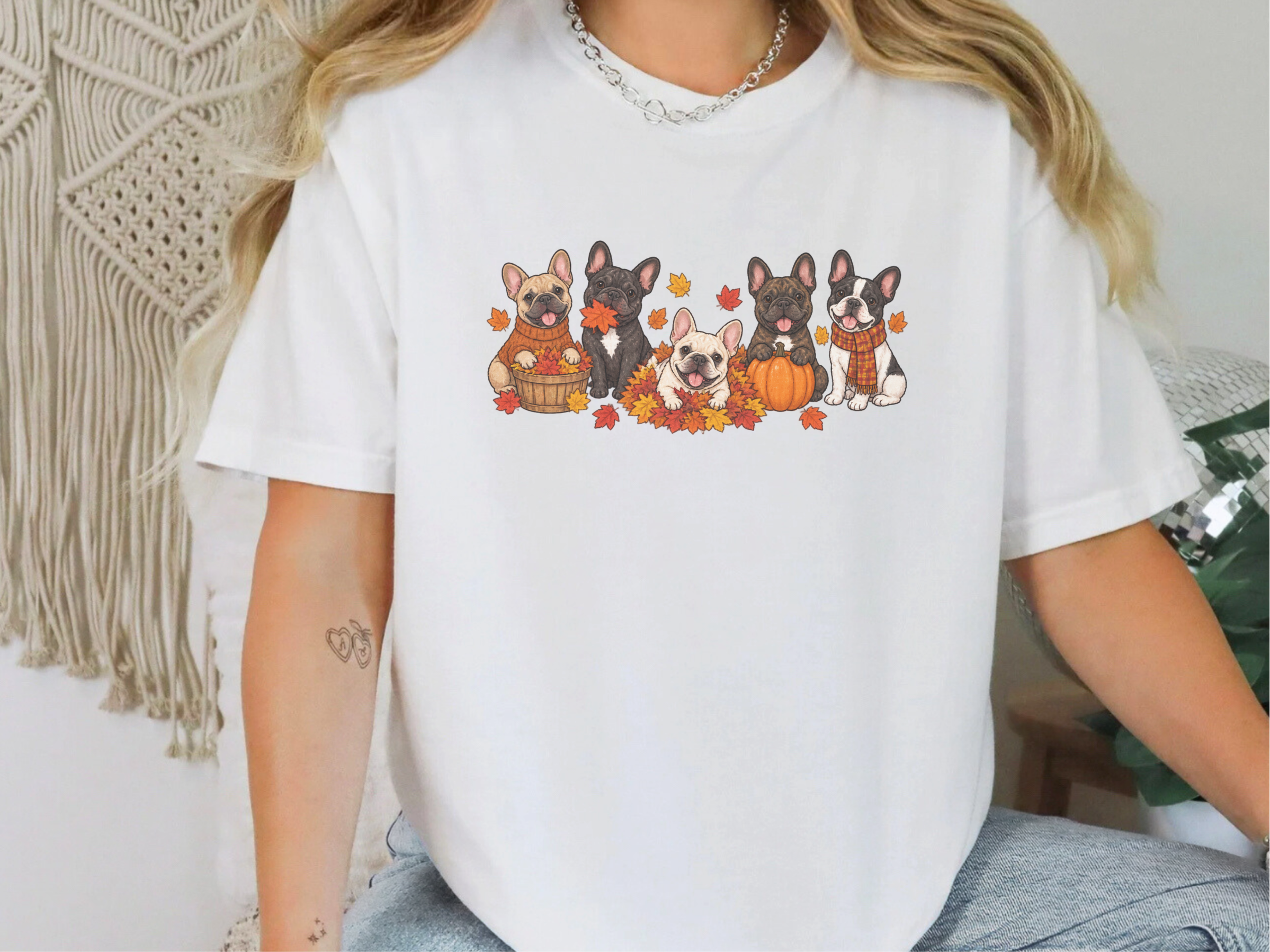 Fall French Bulldogs Pumpkin Leaves doodle dog shirt - photo 1