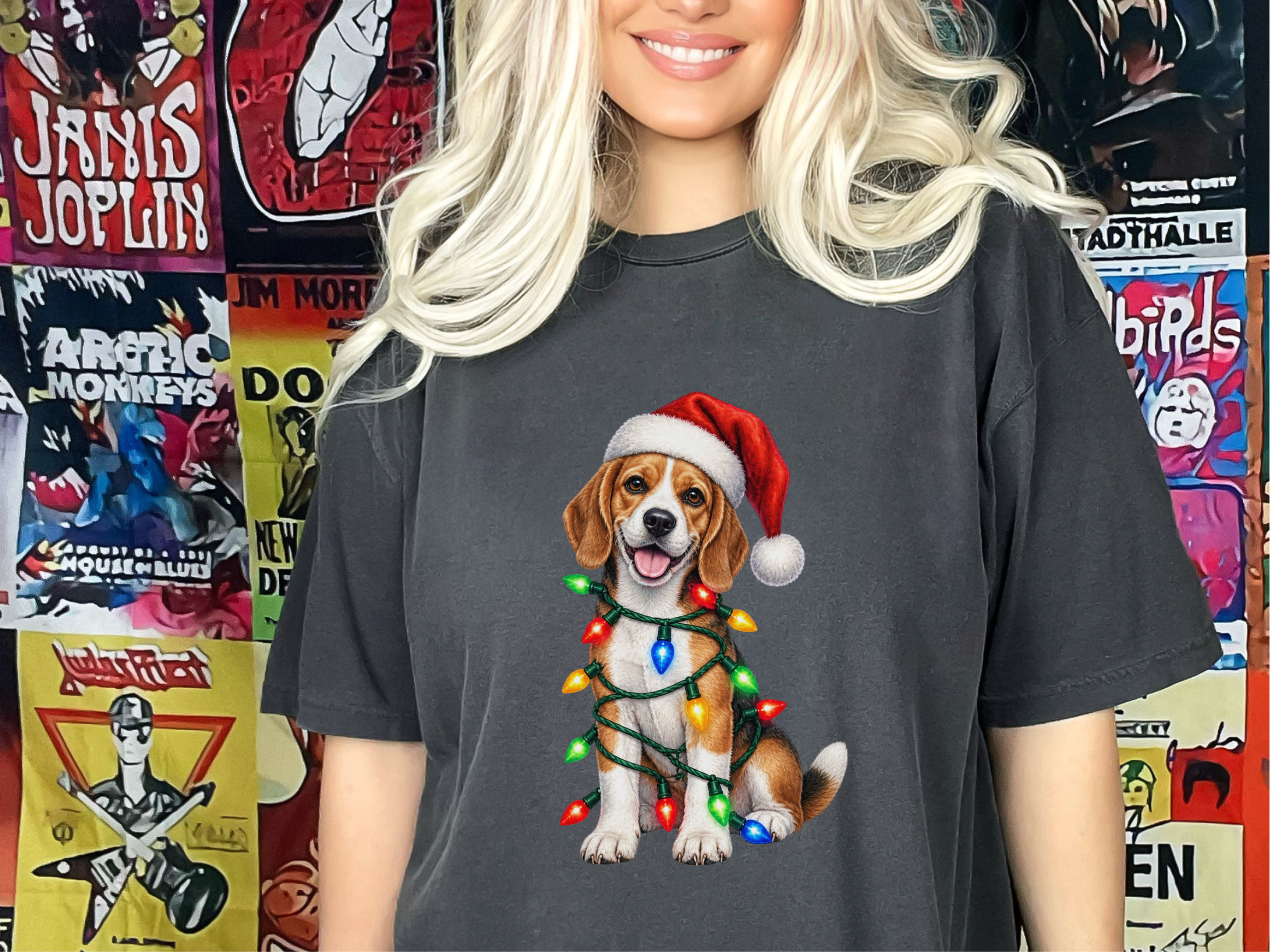 Beagle Christmas Lights Santa doodle dog shirt - photo 5