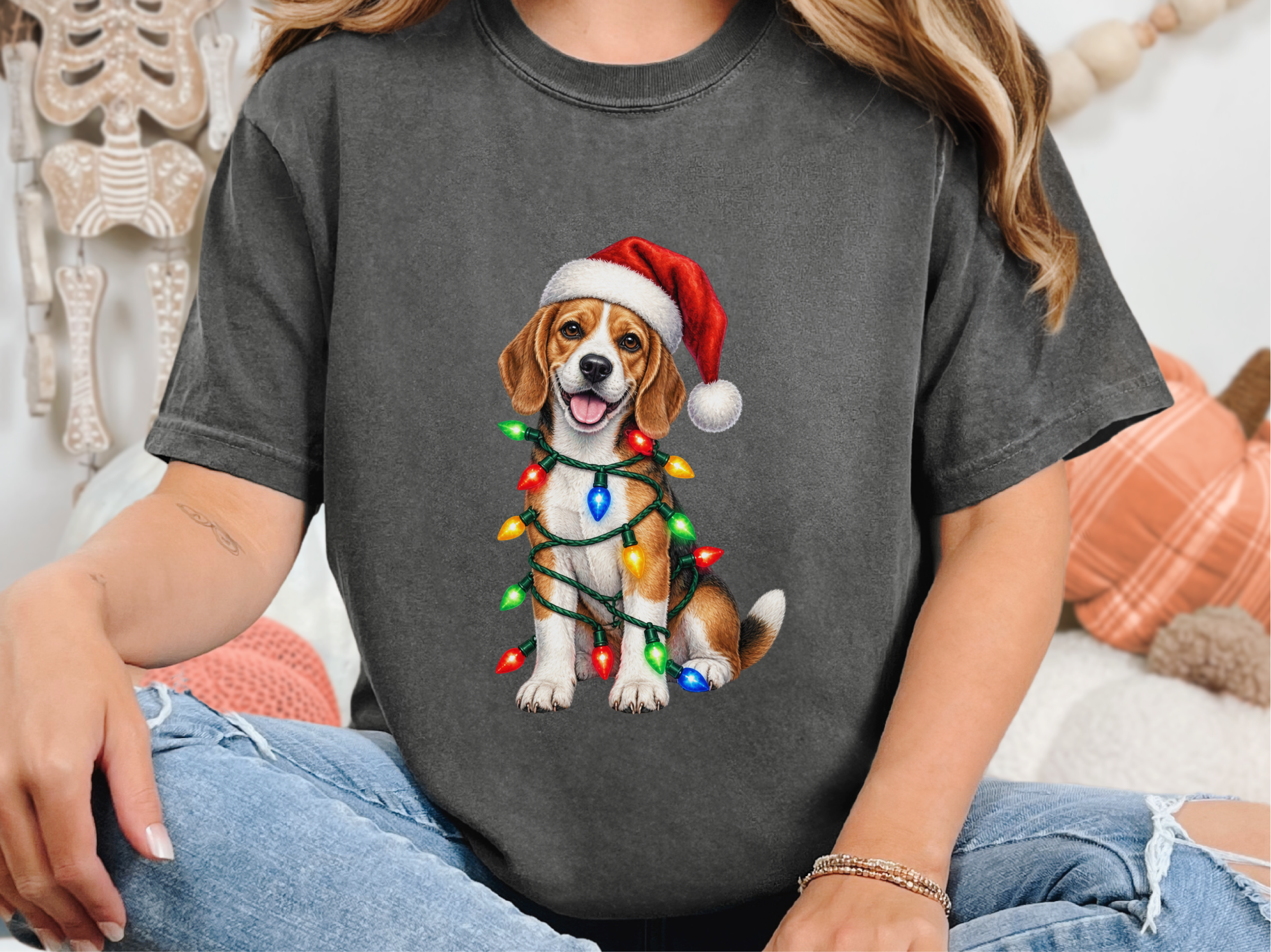 Beagle Christmas Lights Santa doodle dog shirt - photo 6
