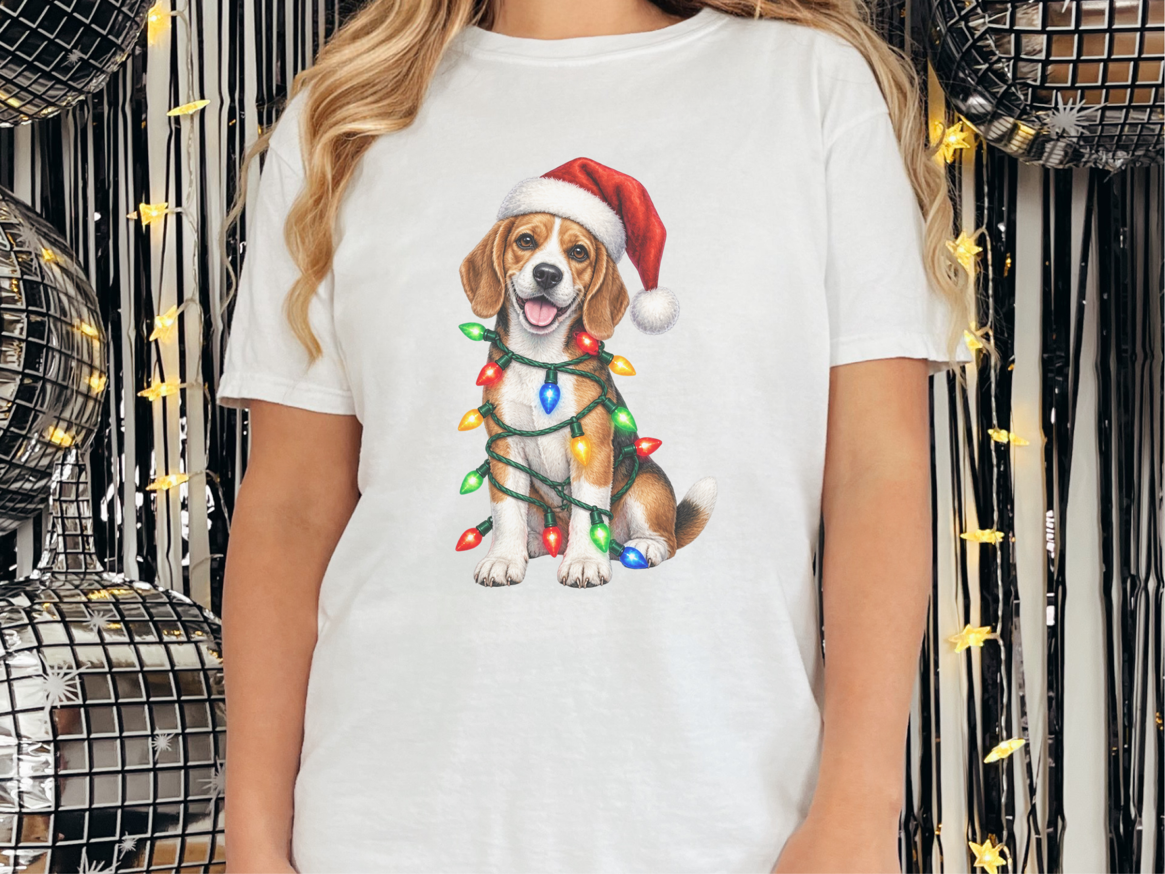 Beagle Christmas Lights Santa doodle dog shirt - photo 1