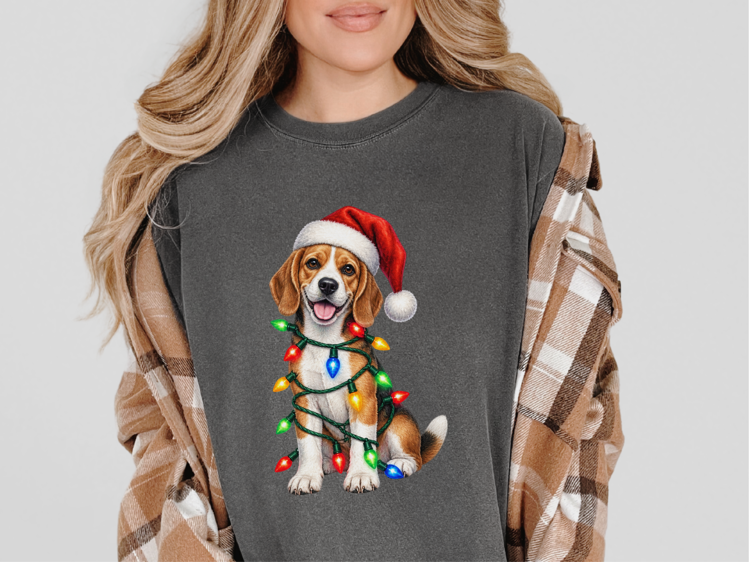 Beagle Christmas Lights Santa doodle dog shirt - photo 7