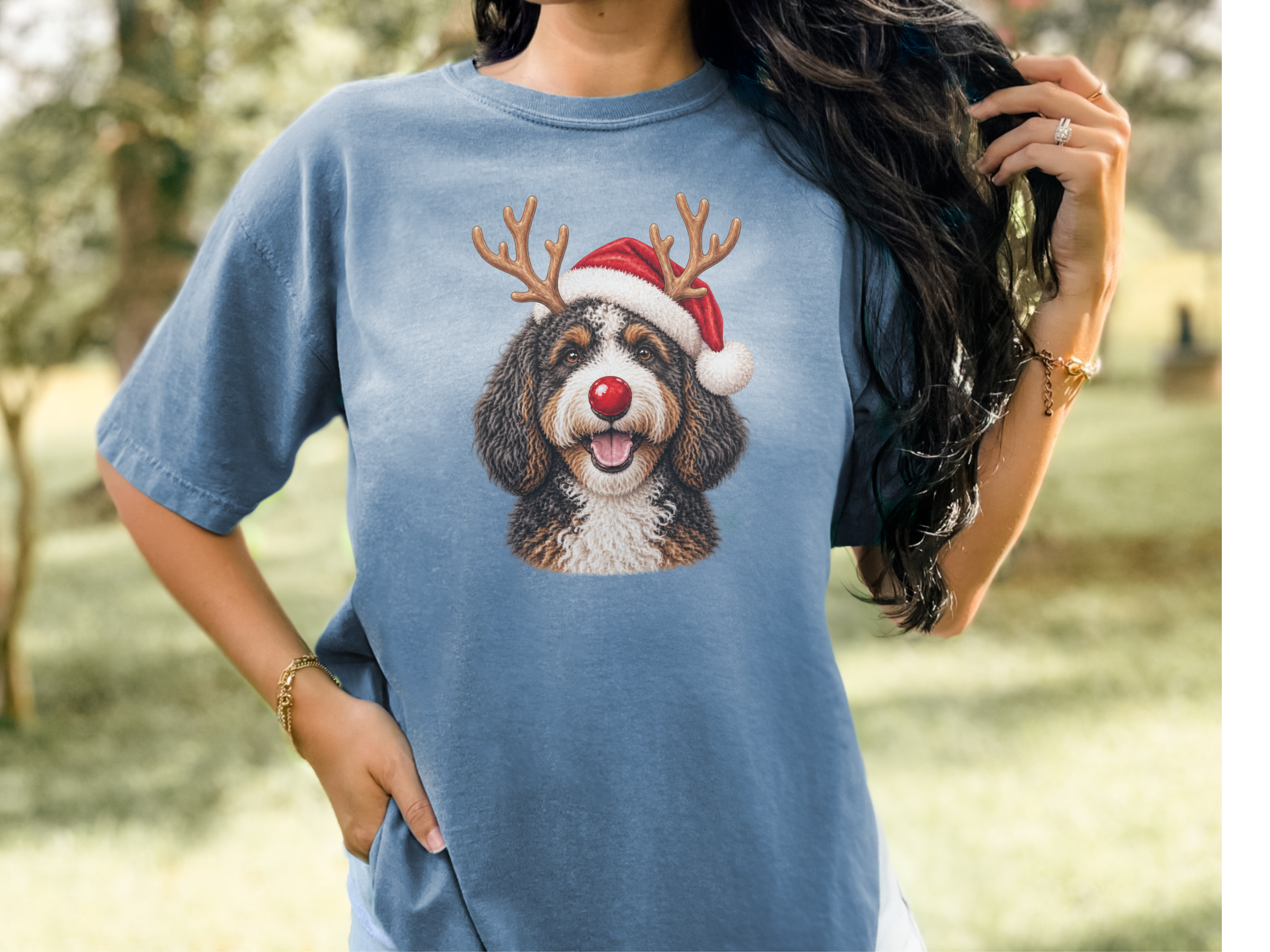 Festive Bernedoodle Santa Reindeer doodle dog shirt - photo 6