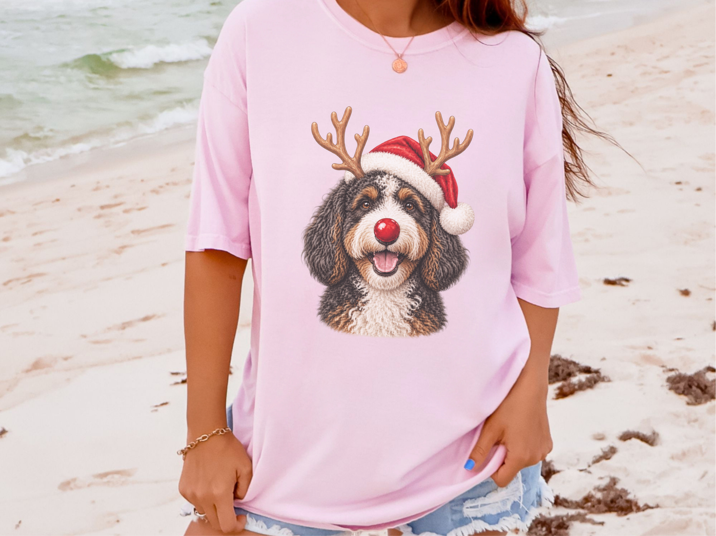 Festive Bernedoodle Santa Reindeer doodle dog shirt - photo 5