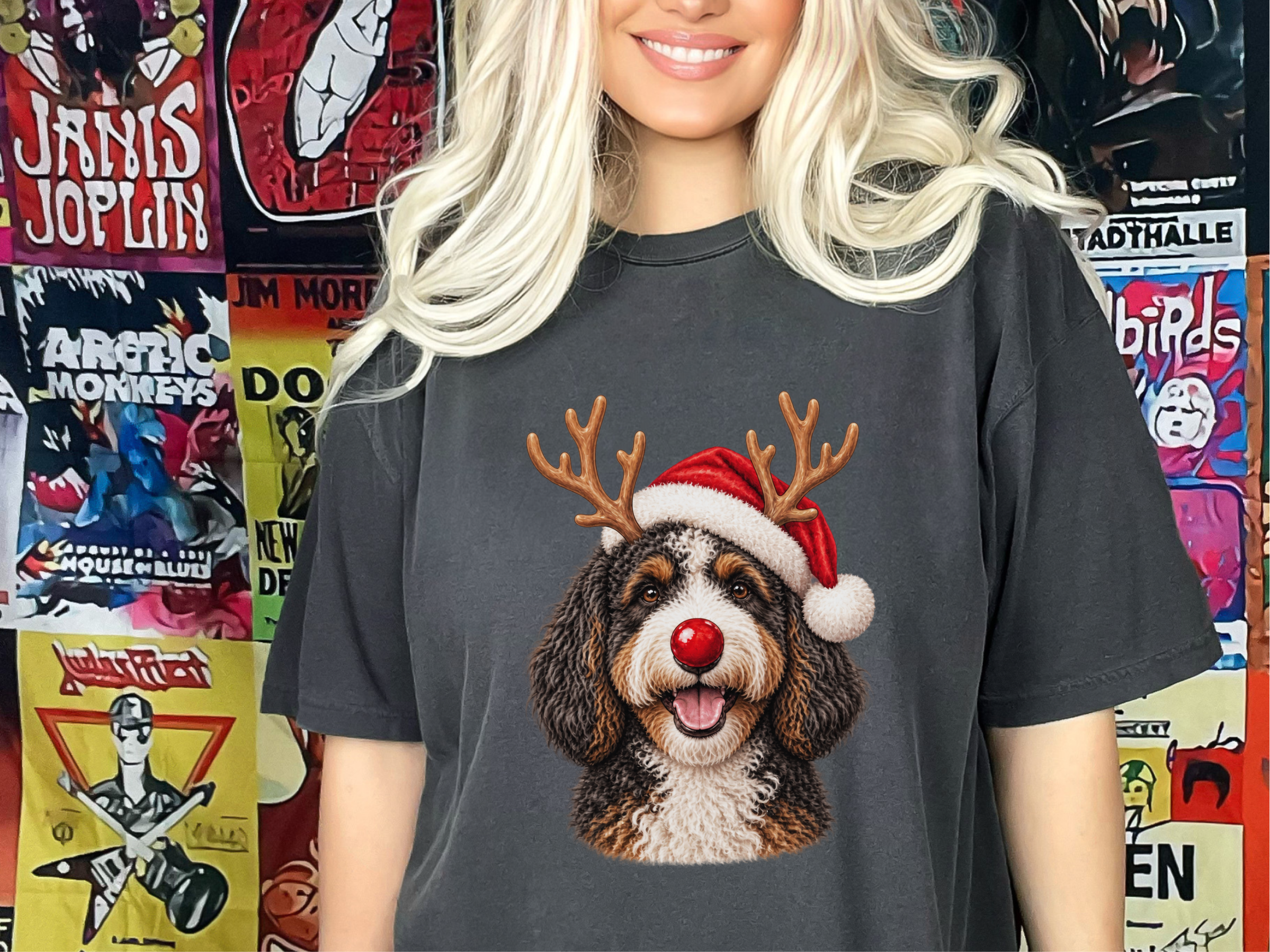 Festive Bernedoodle Santa Reindeer doodle dog shirt - photo 3
