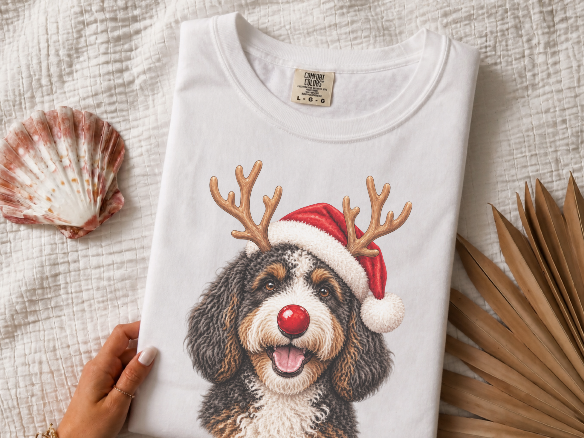 Festive Bernedoodle Santa Reindeer doodle dog shirt - photo 1
